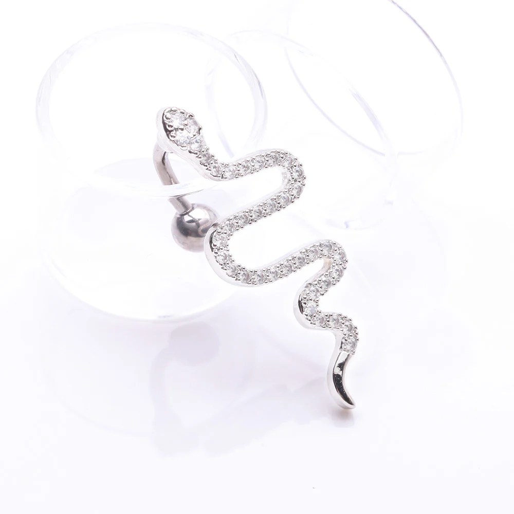 Snake Sparkle Top Down Reverse Belly Button Ring - Image 3