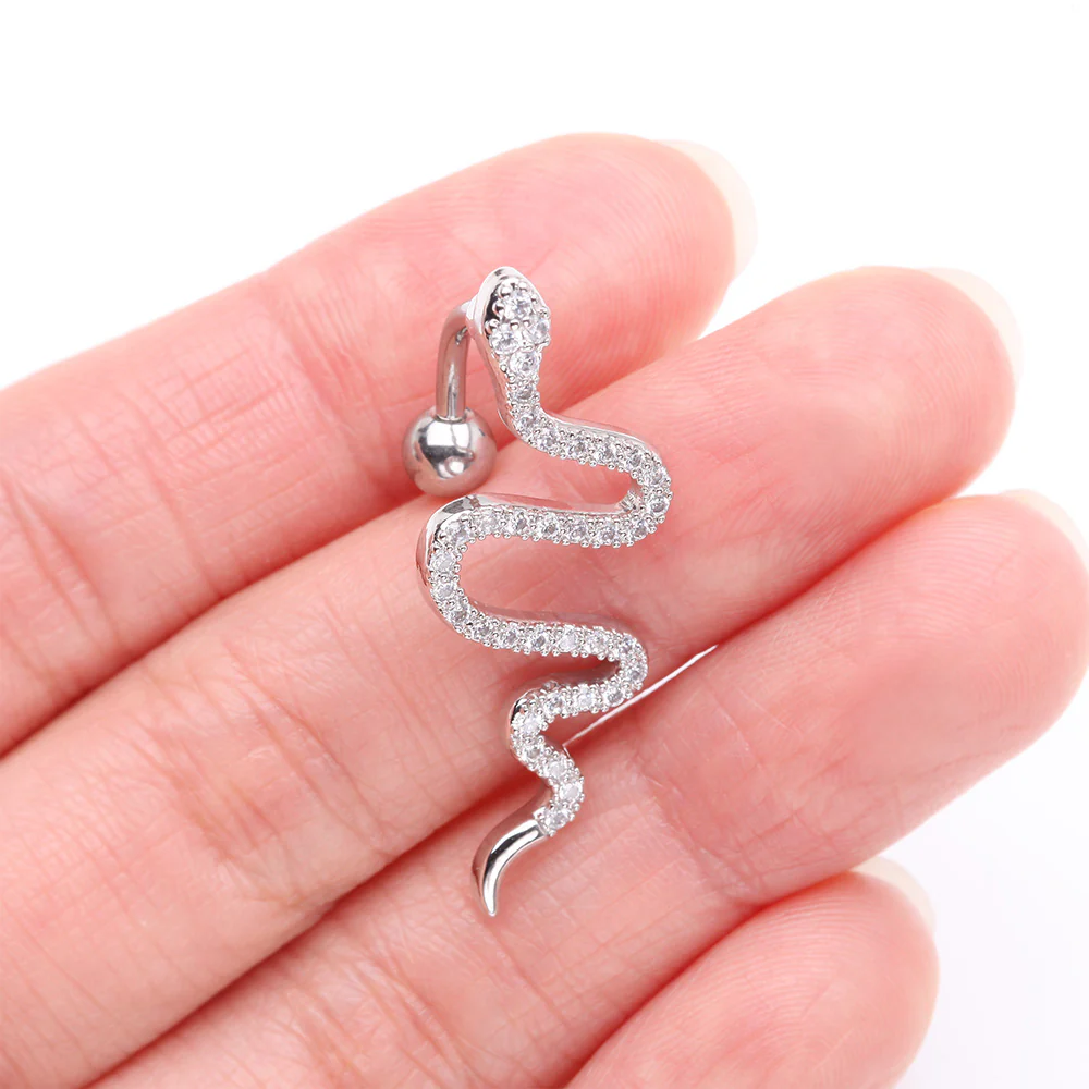 Snake Sparkle Top Down Reverse Belly Button Ring - Image 4