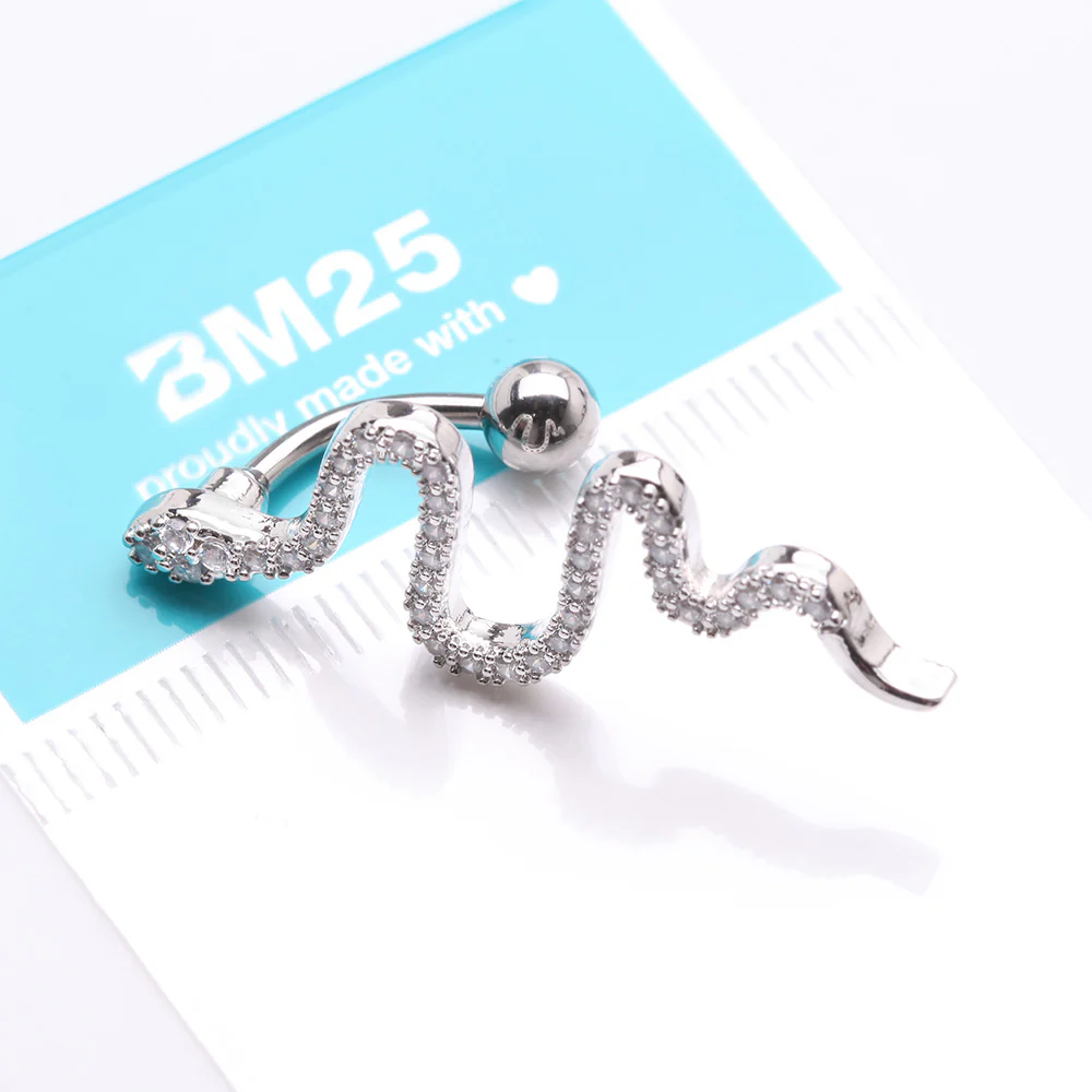 Snake Sparkle Top Down Reverse Belly Button Ring - Image 5