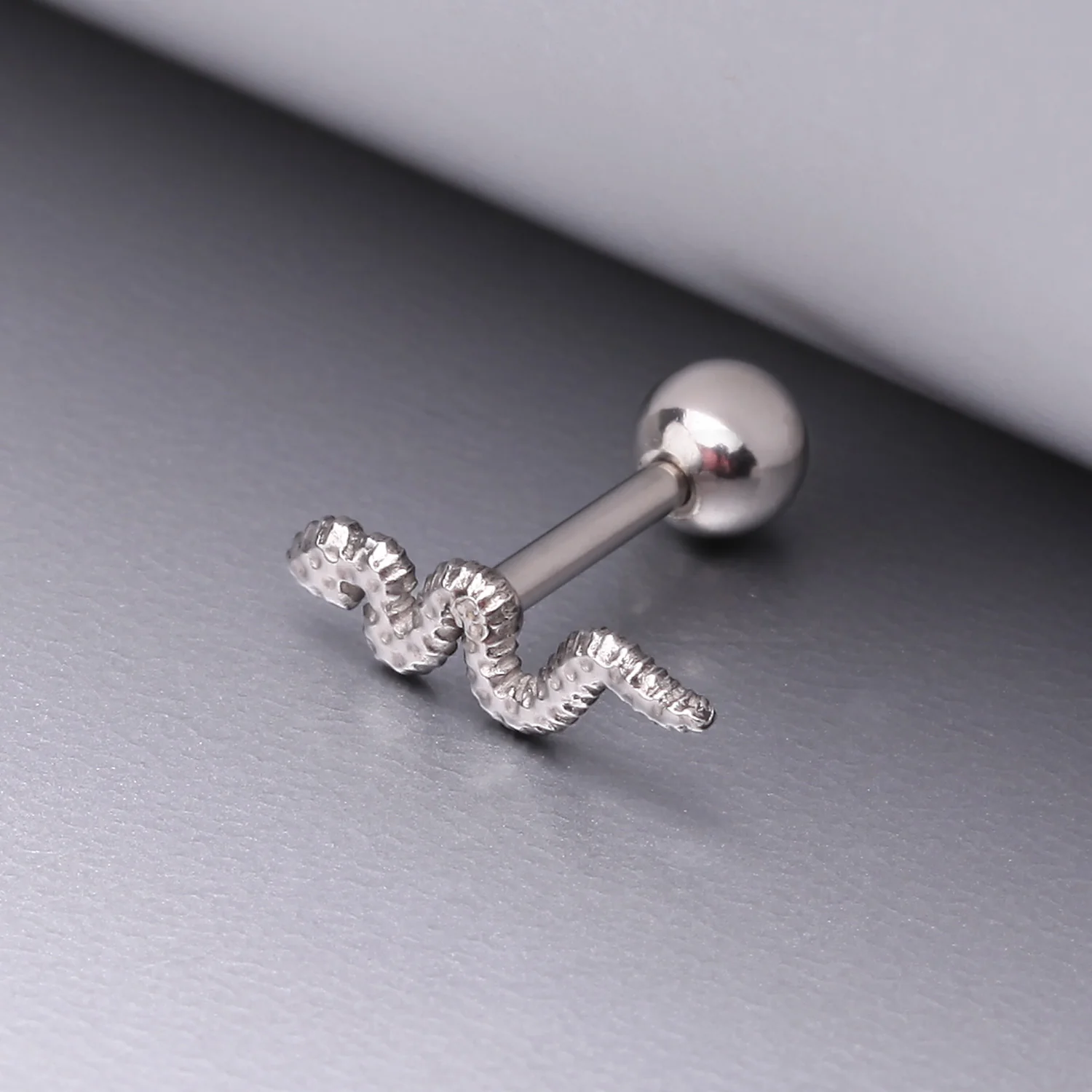 Snake Swiggle Steel Cartilage Tragus Barbell Stud - Image 2