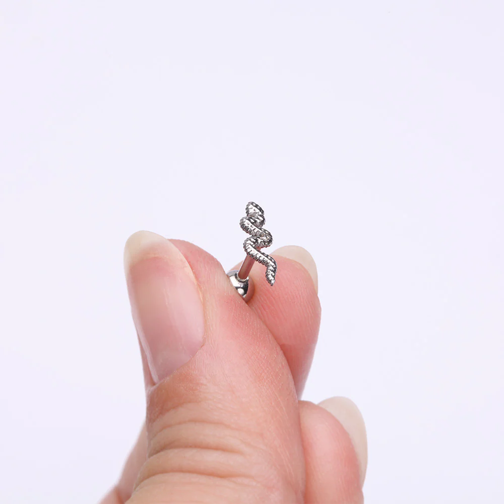 Snake Swiggle Steel Cartilage Tragus Barbell Stud - Image 3