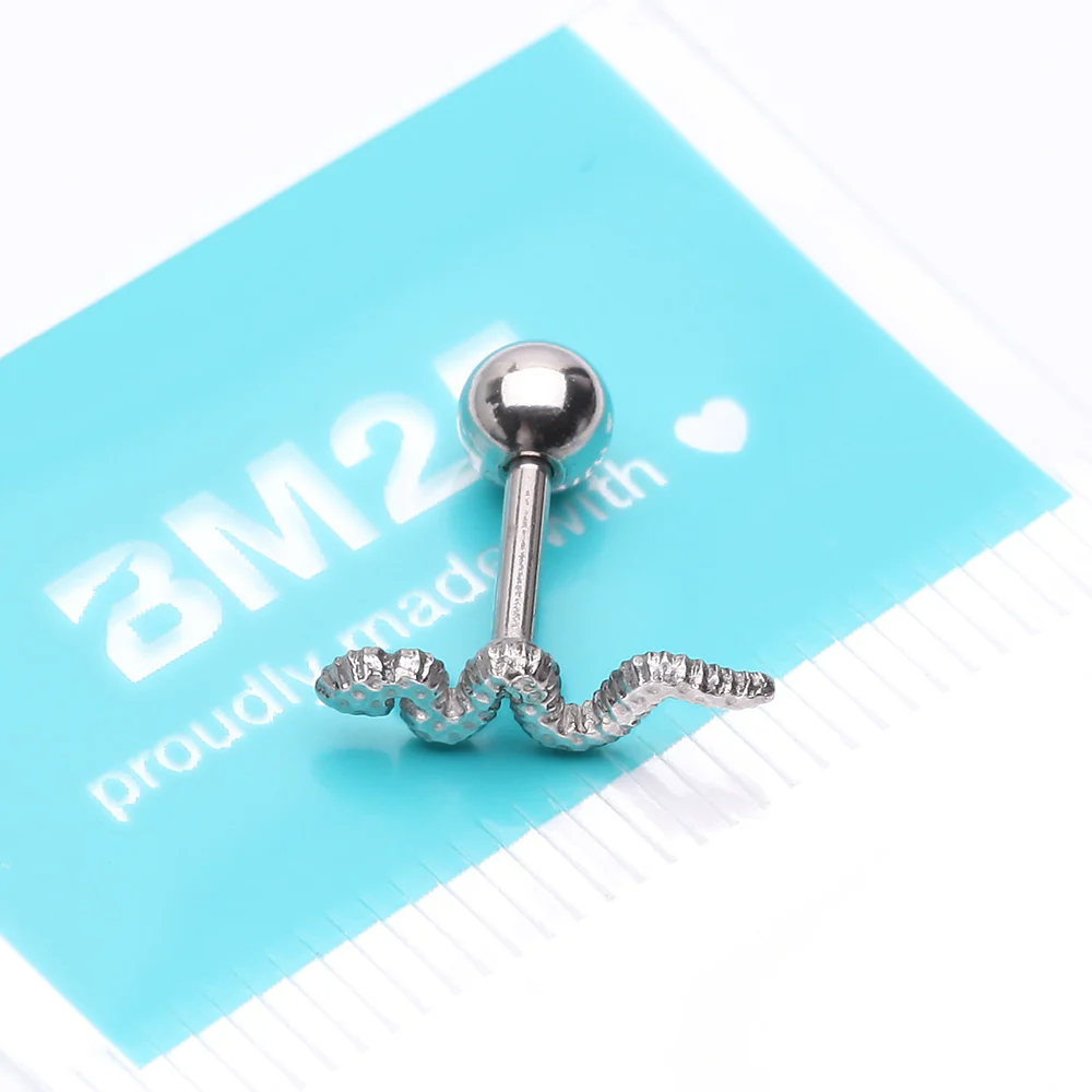 Snake Swiggle Steel Cartilage Tragus Barbell Stud - Image 4