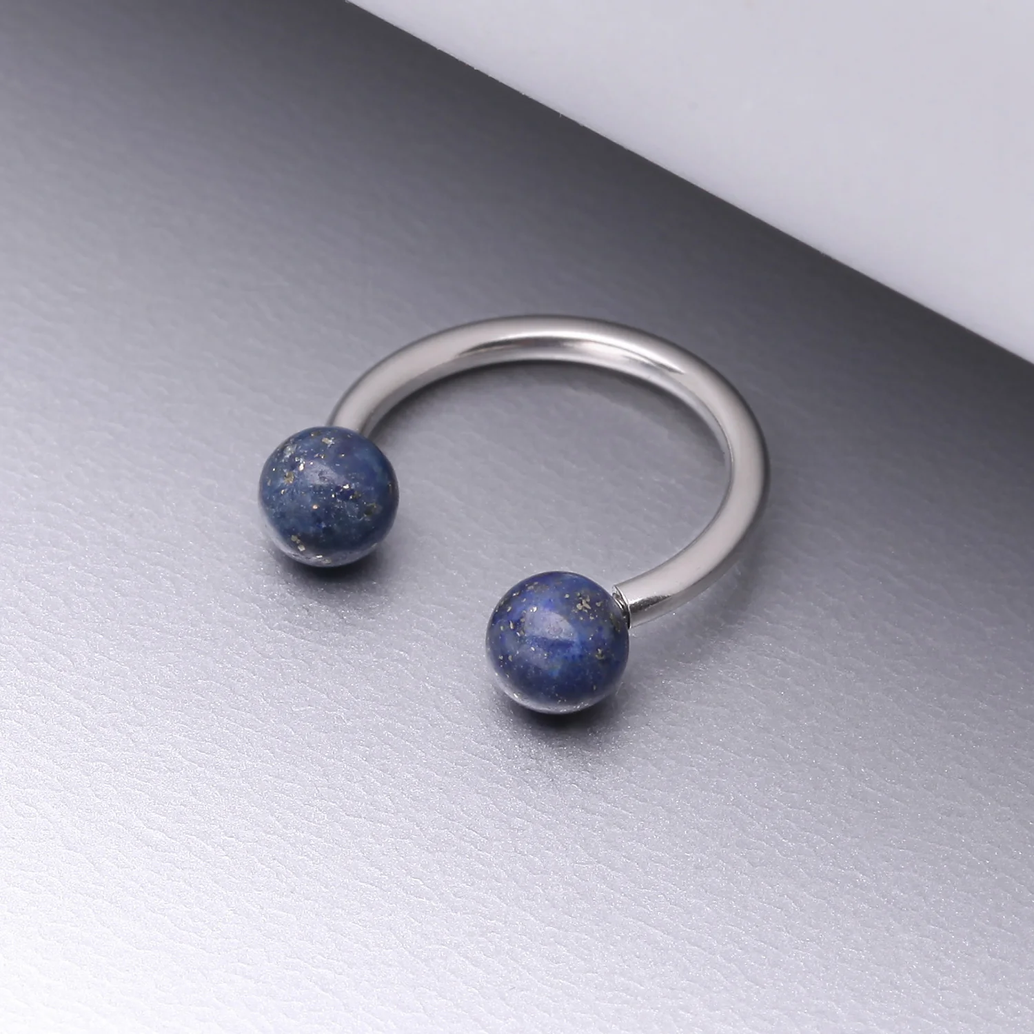 Sodalite Blue Stone Ball Ends Steel Horseshoe Circular Barbell - Image 2