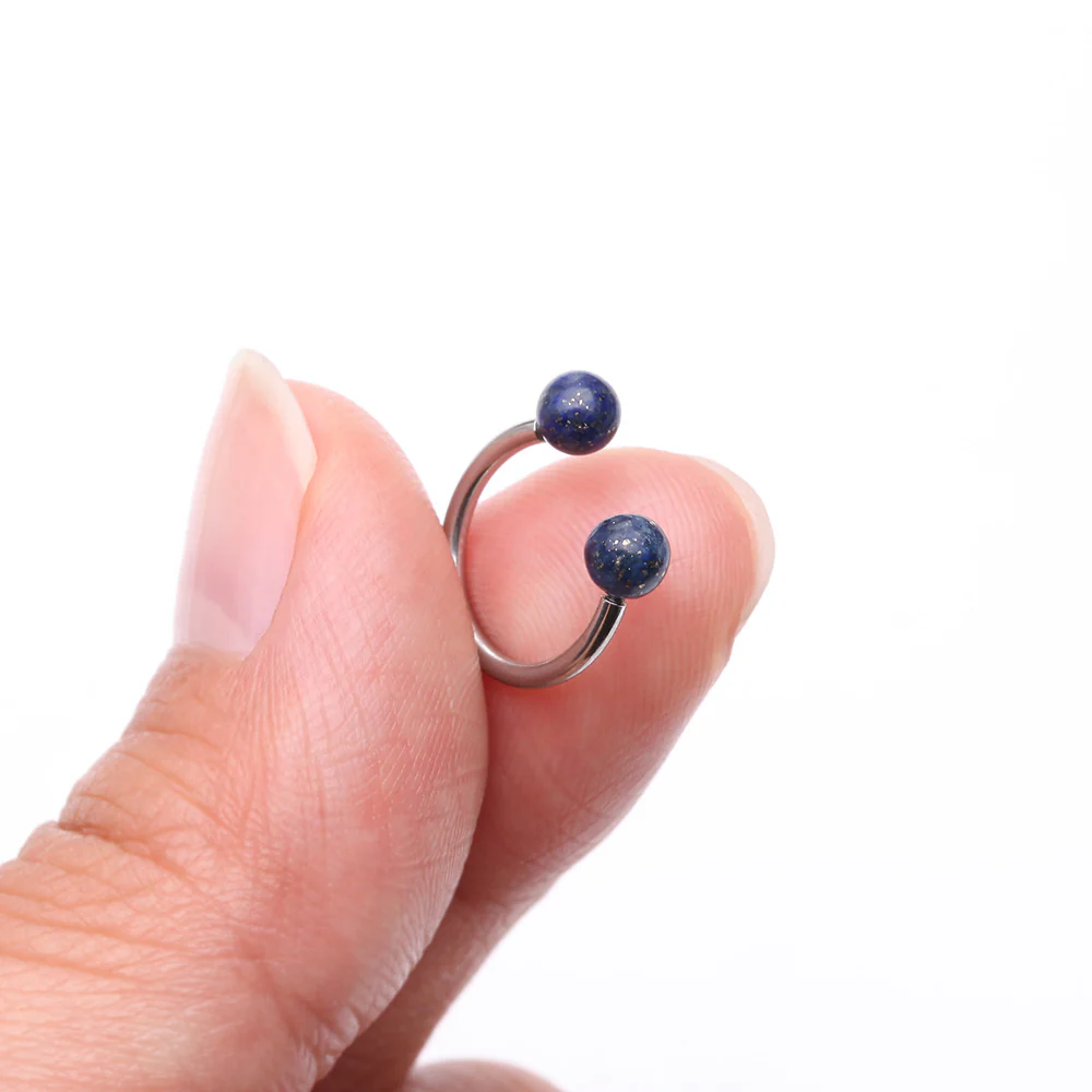 Sodalite Blue Stone Ball Ends Steel Horseshoe Circular Barbell - Image 3