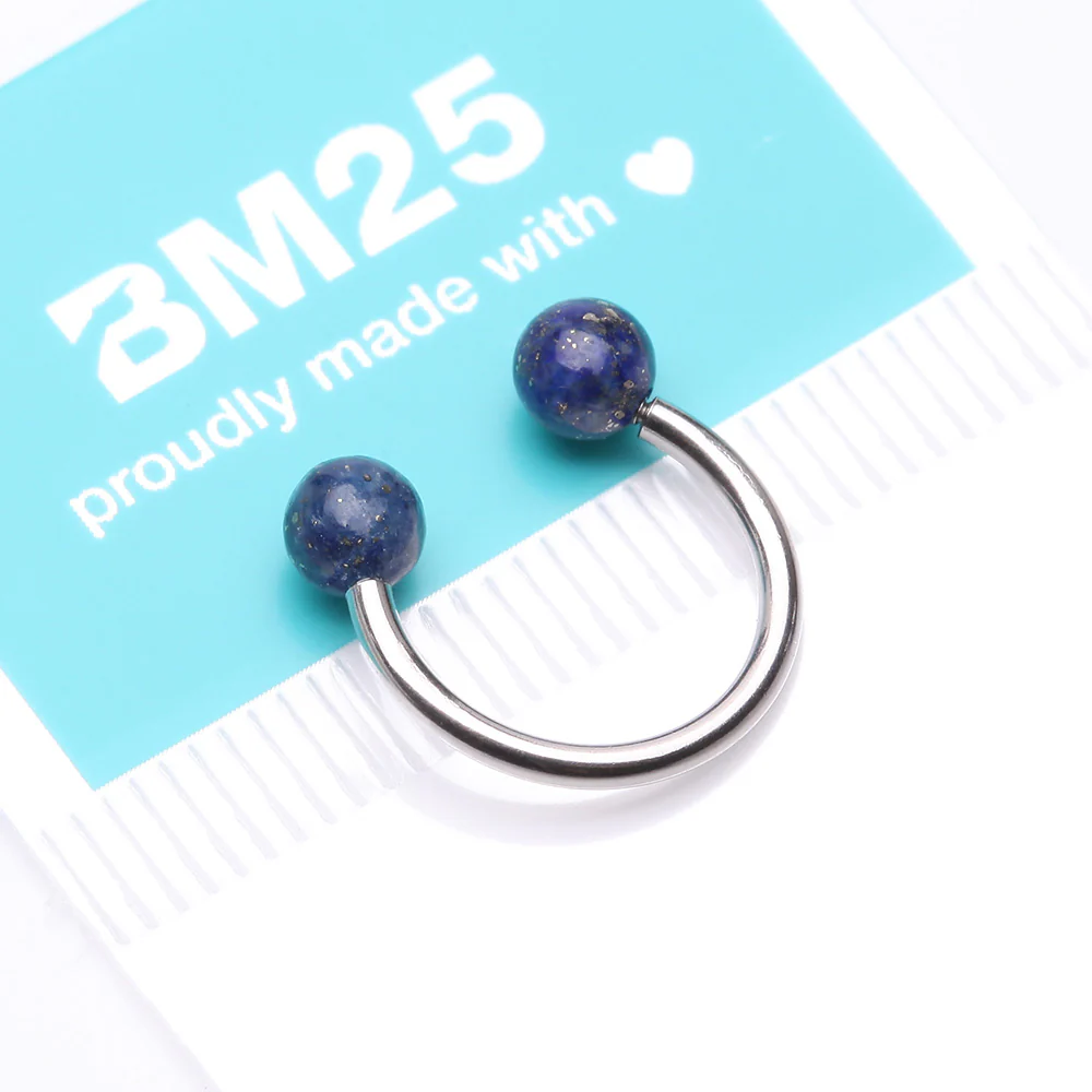 Sodalite Blue Stone Ball Ends Steel Horseshoe Circular Barbell - Image 5