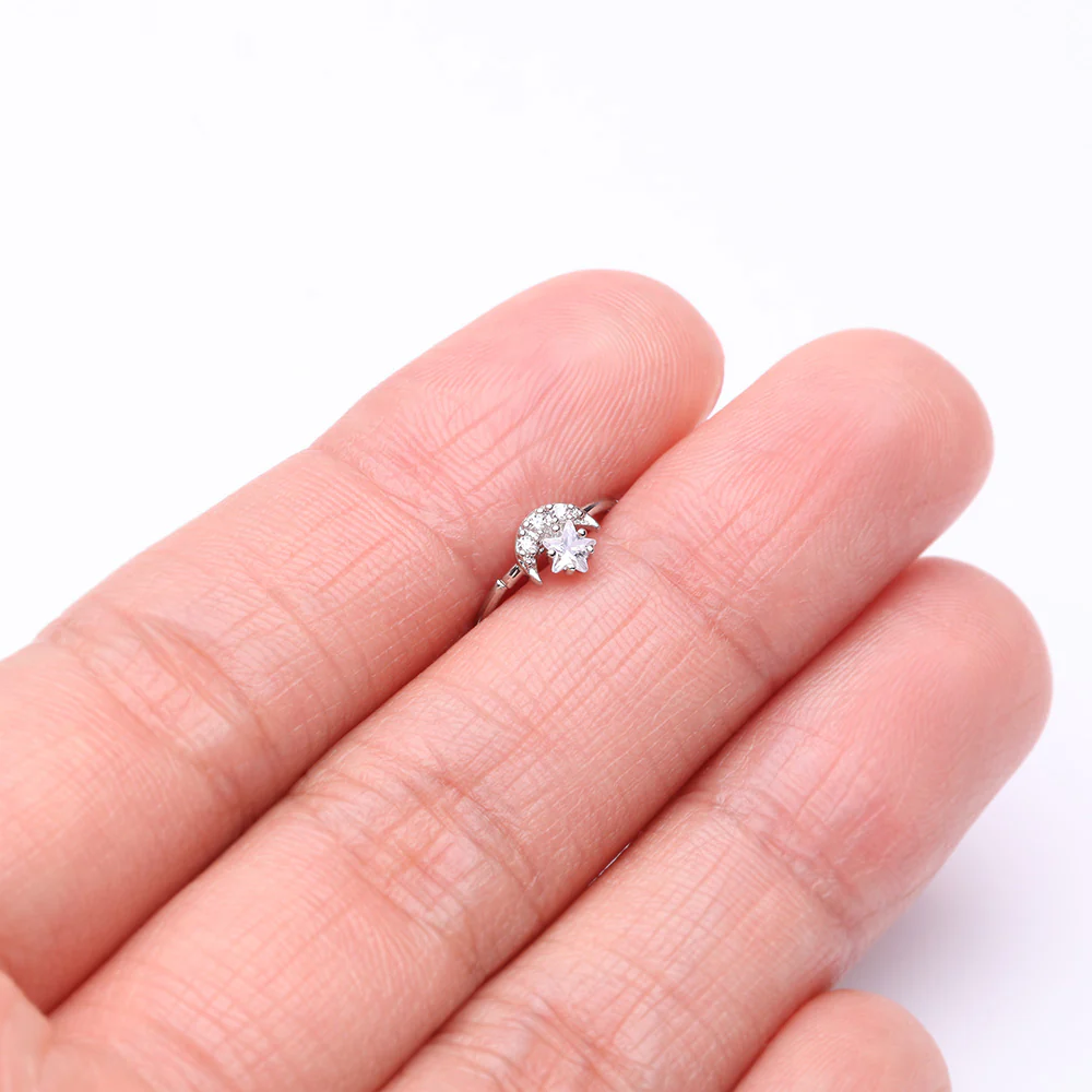 Sparkle Crescent Moon and Star Bendable Hoop Ring - Image 4