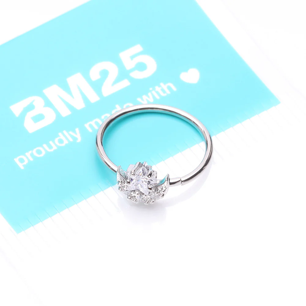 Sparkle Crescent Moon and Star Bendable Hoop Ring - Image 5