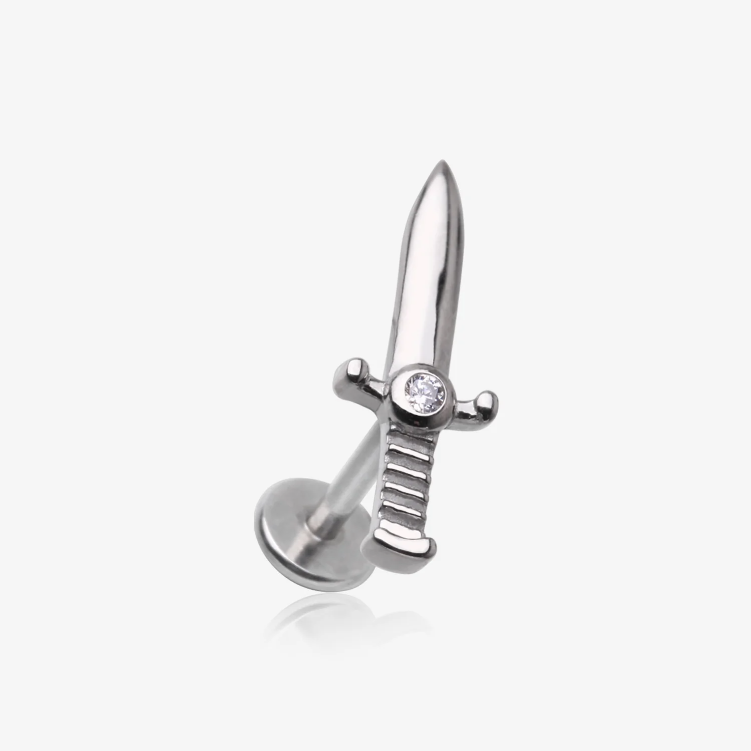 Sparkle Dagger Sword Internally Threaded Steel Flat Back Stud Labret