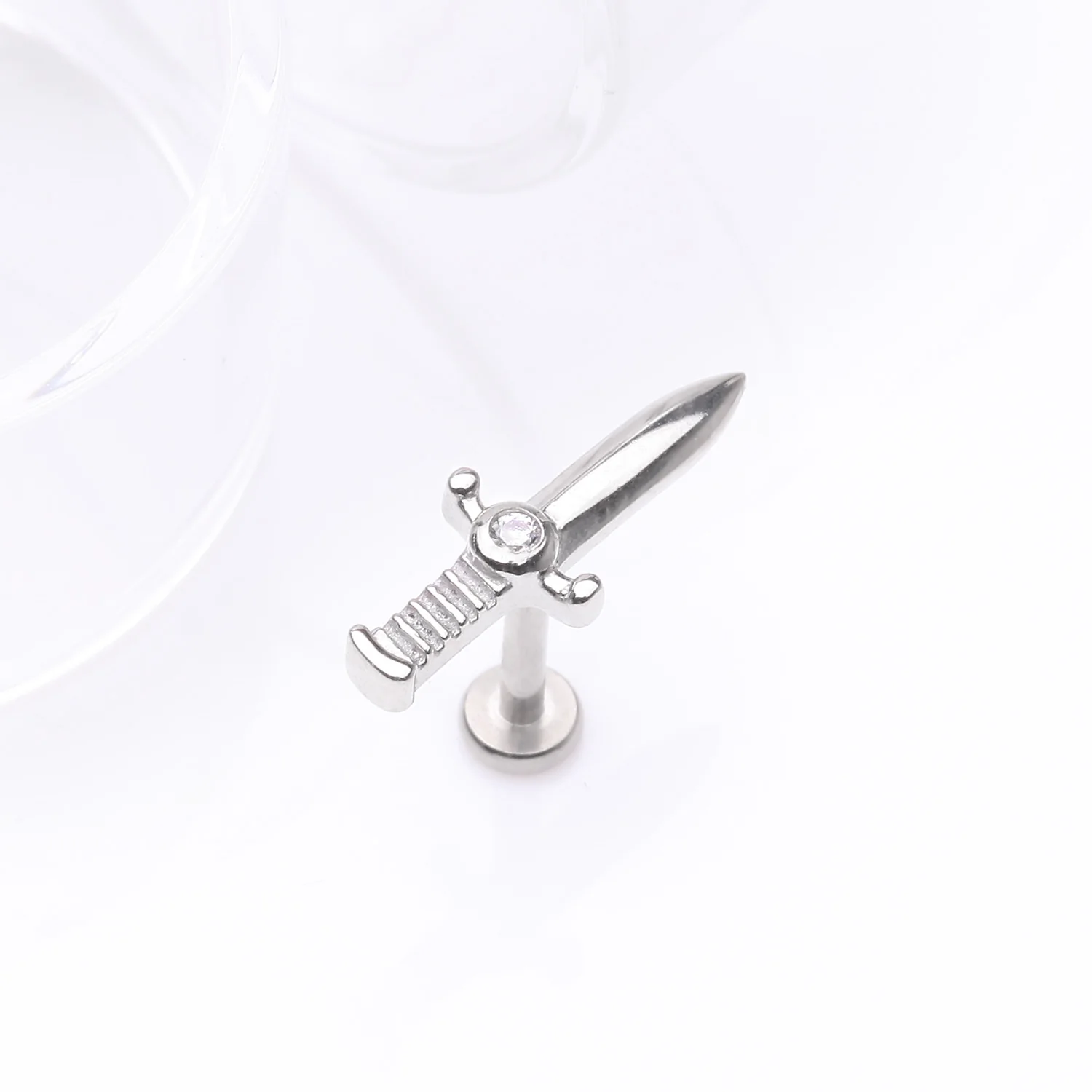 Sparkle Dagger Sword Internally Threaded Steel Flat Back Stud Labret - Image 2