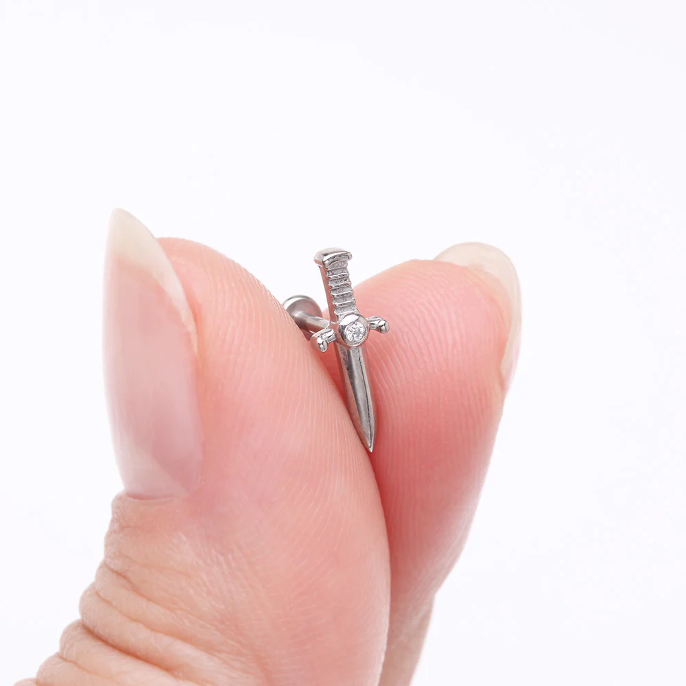 Sparkle Dagger Sword Internally Threaded Steel Flat Back Stud Labret - Image 3