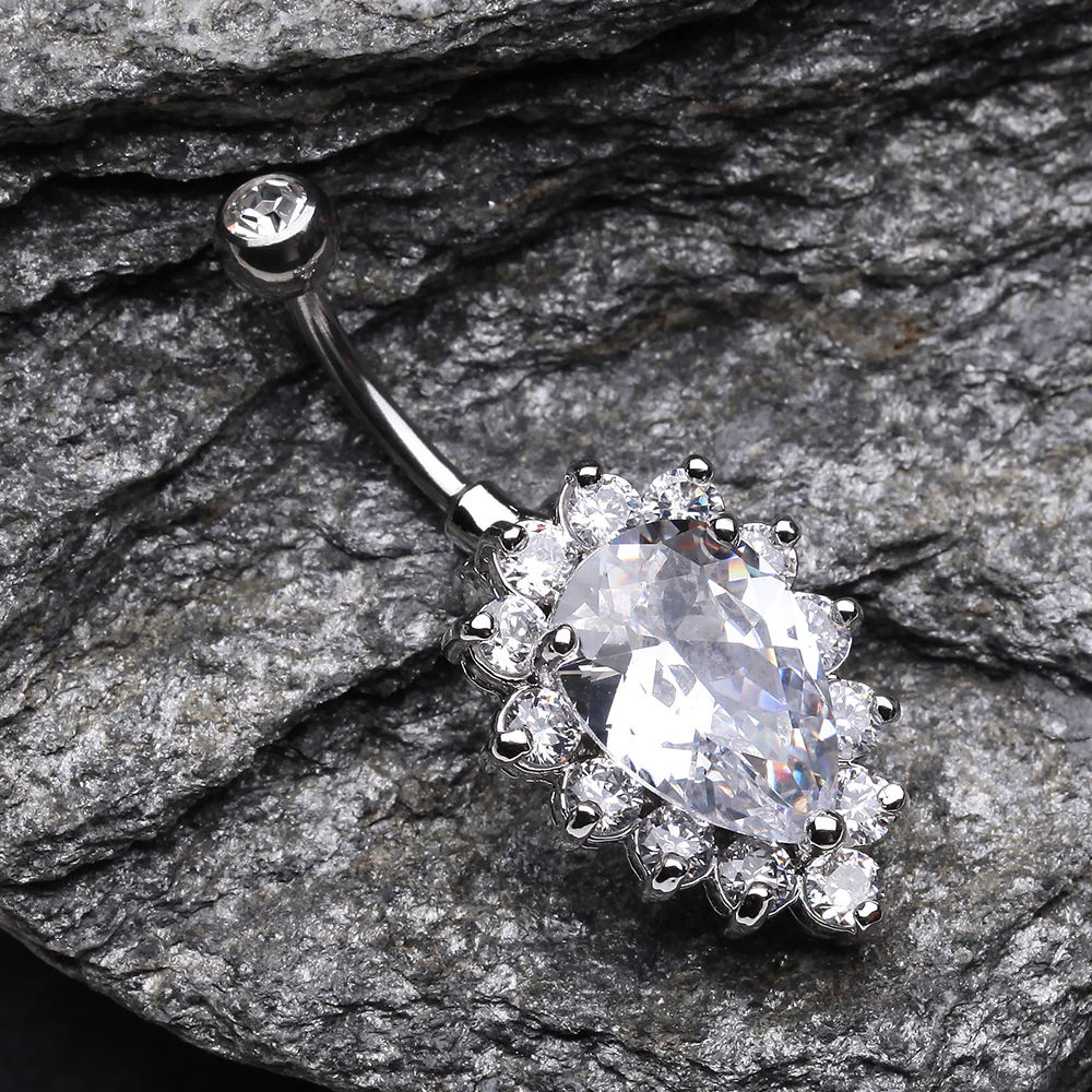 Sparkle Dazzle Droplet Multi Gem Belly Button Ring - Image 3