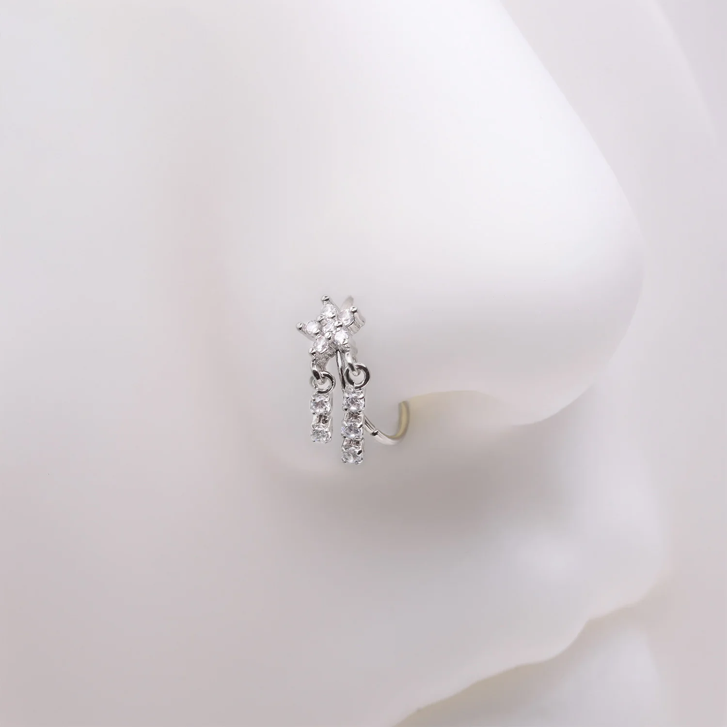Sparkle Flower Dangle Gem Drop Bendable Hoop Ring - Image 2