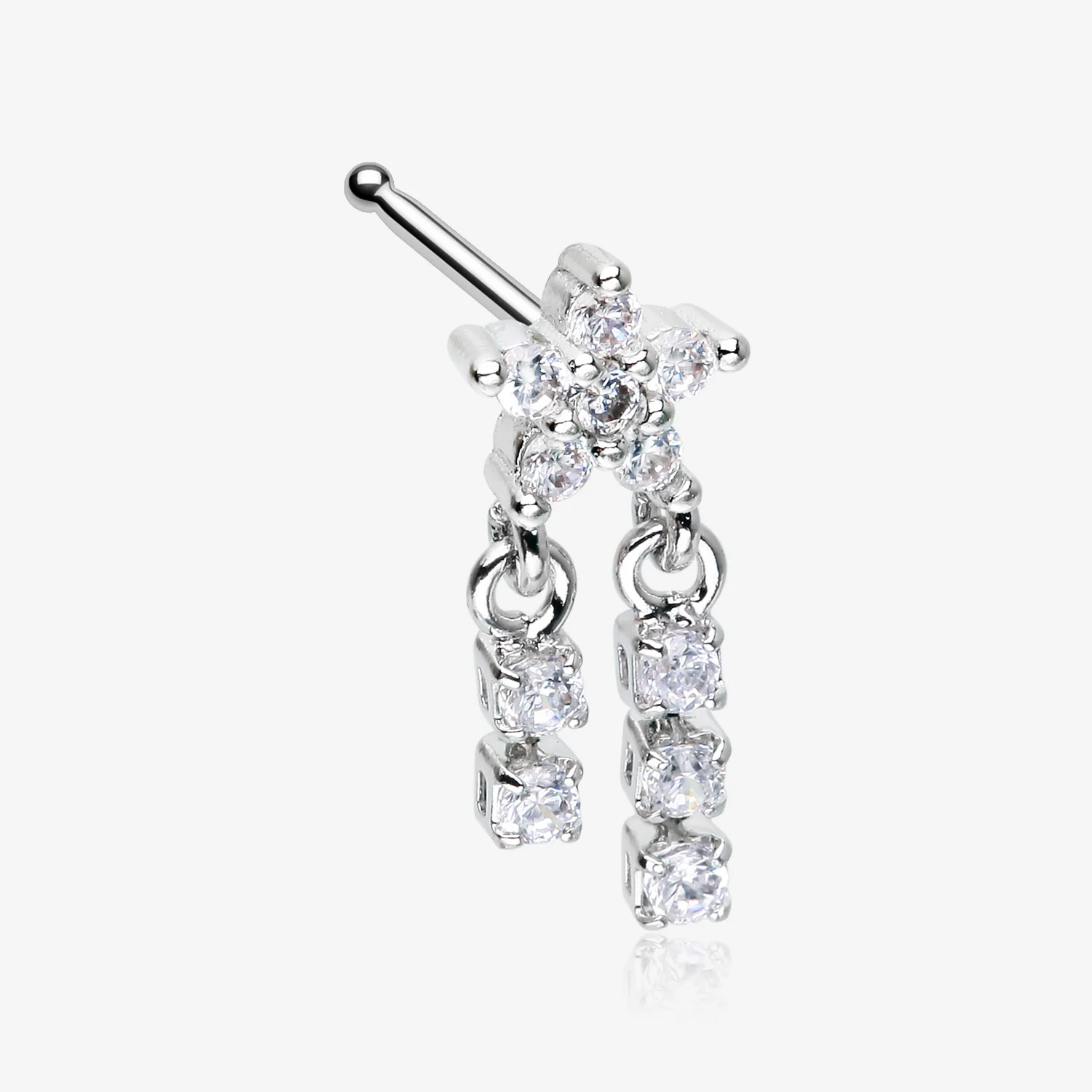 Sparkle Flower Dangle Gem Drop Nose Stud Ring