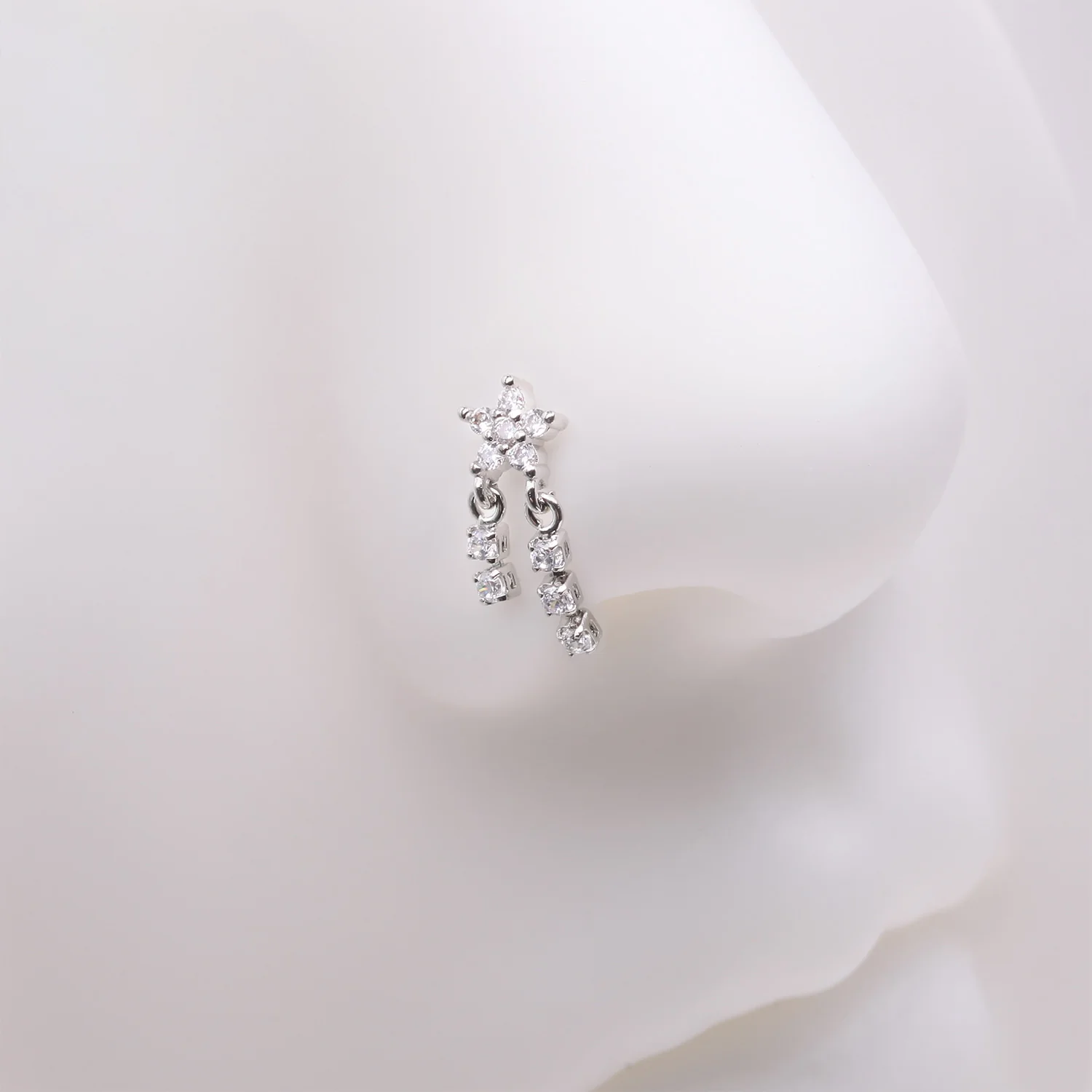 Sparkle Flower Dangle Gem Drop Nose Stud Ring - Image 2