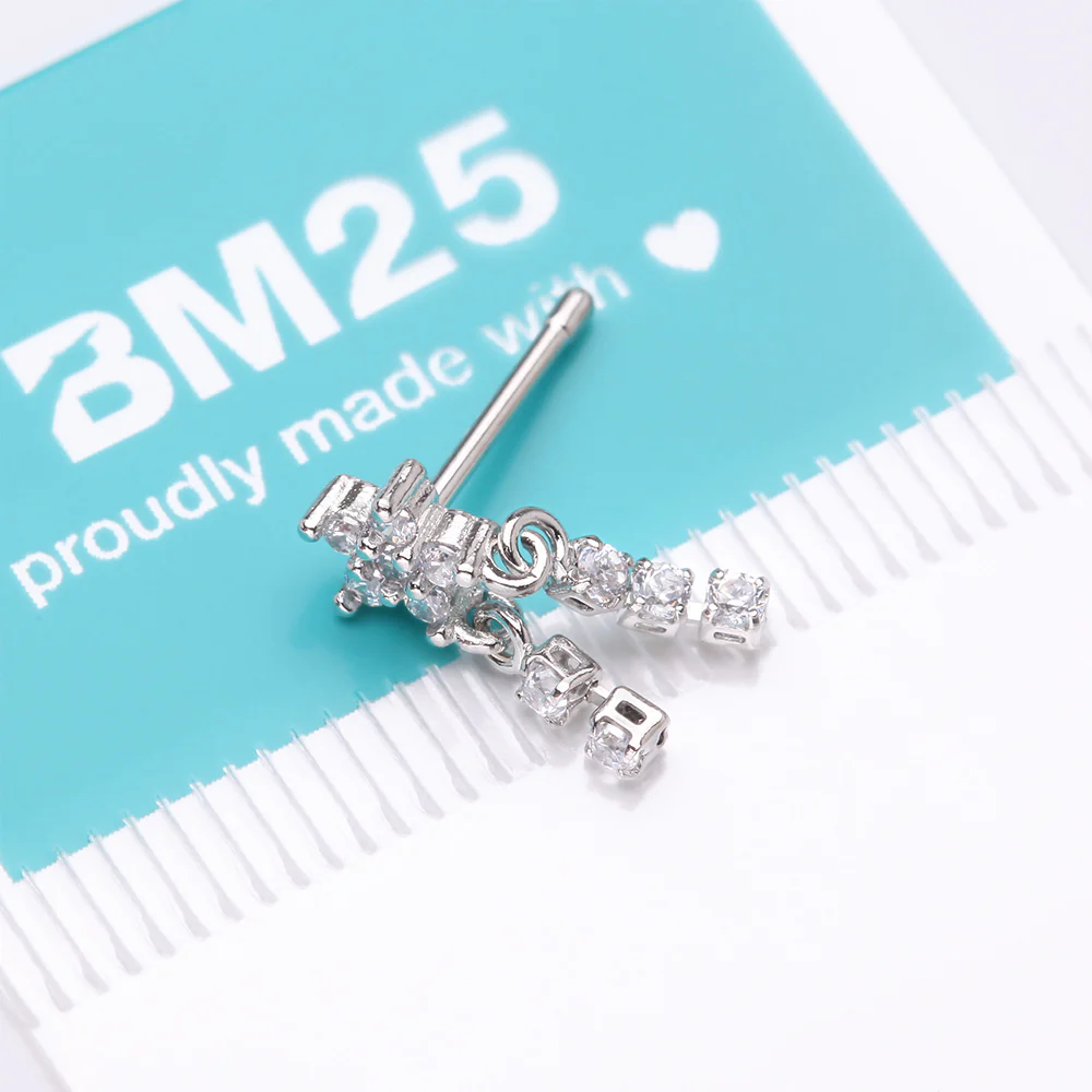 Sparkle Flower Dangle Gem Drop Nose Stud Ring - Image 5