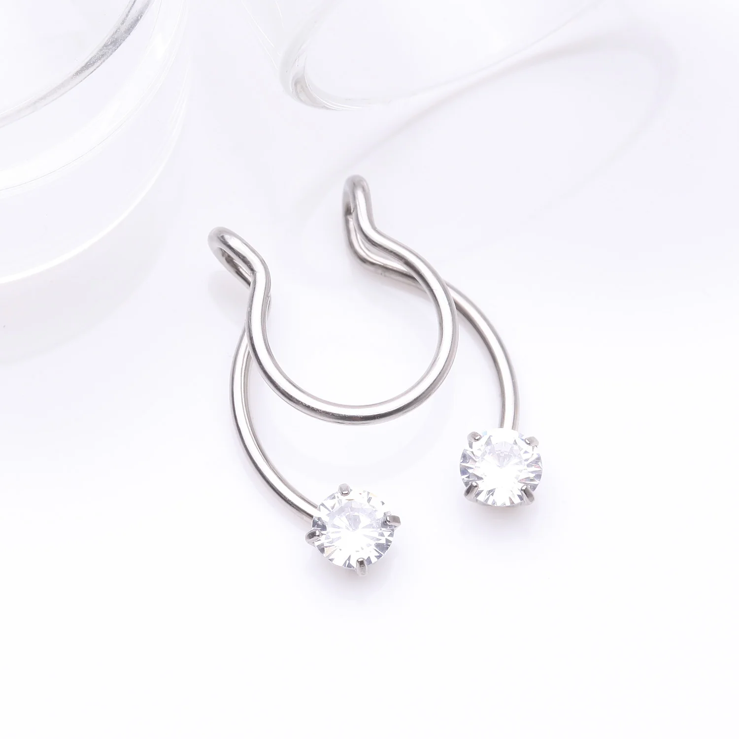 Sparkle Gem Clip On Non-Piercing Fake Horseshoe Hoop Ring - Image 2