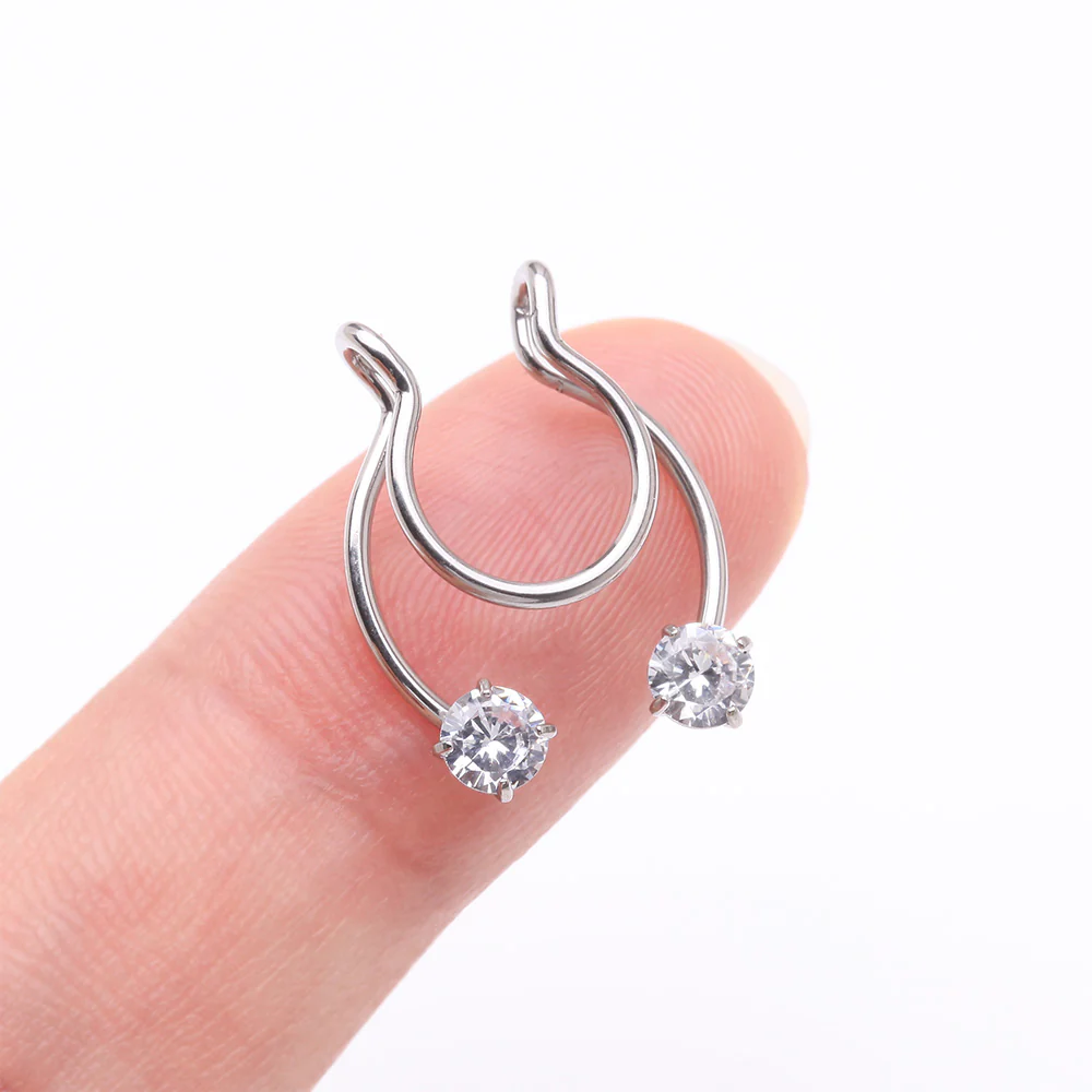 Sparkle Gem Clip On Non-Piercing Fake Horseshoe Hoop Ring - Image 3