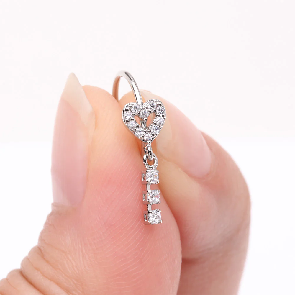 Sparkle Heart Loop Dangle Gem Drop Bendable Hoop Ring - Image 3