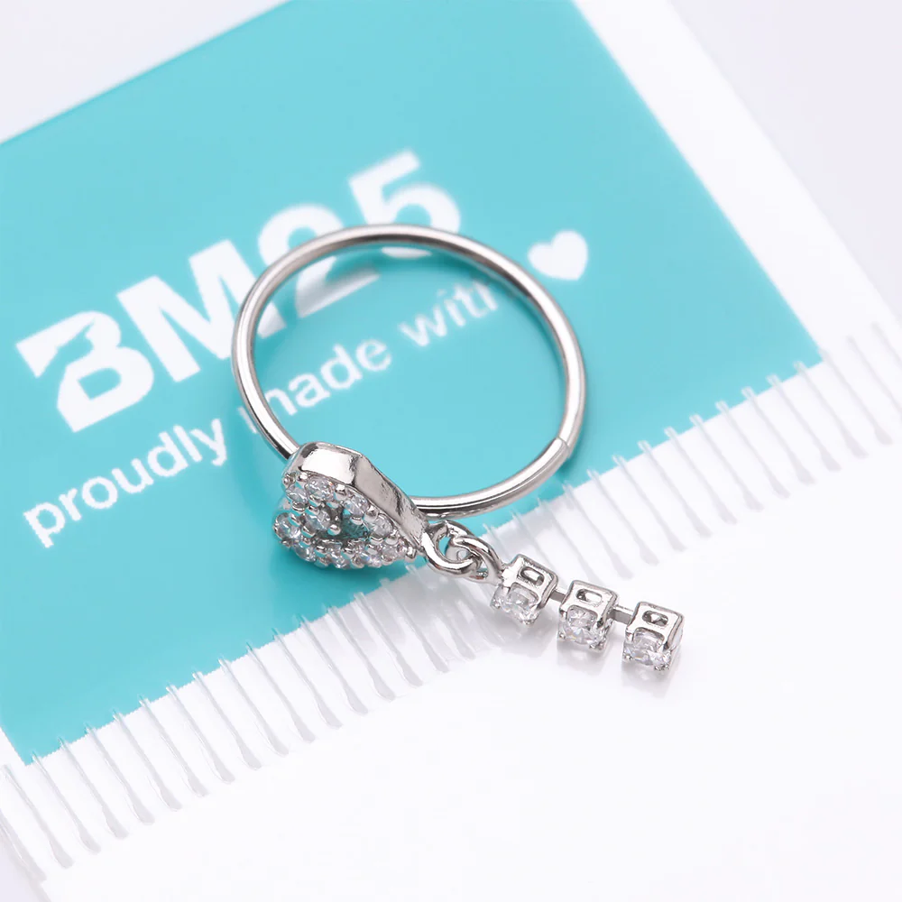 Sparkle Heart Loop Dangle Gem Drop Bendable Hoop Ring - Image 5
