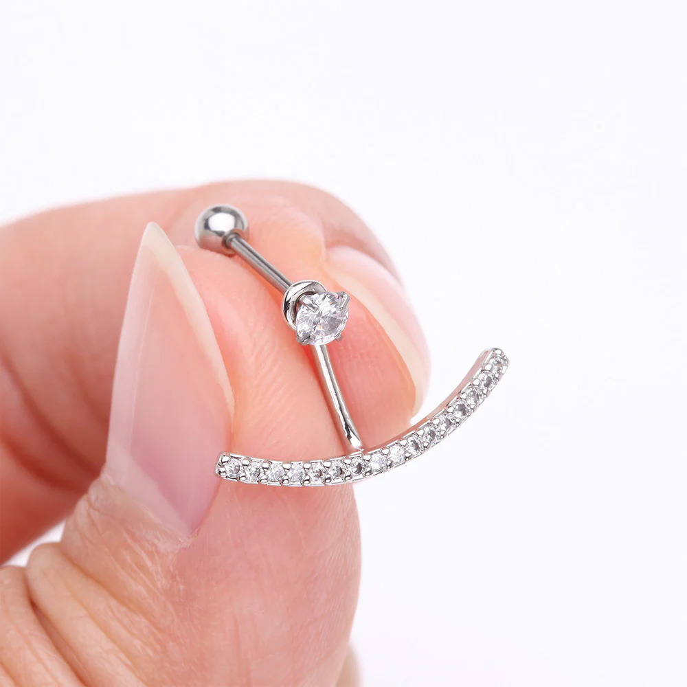 Sparkle Journey Curve Ear Jacket Cartilage Barbell Earring - Image 3