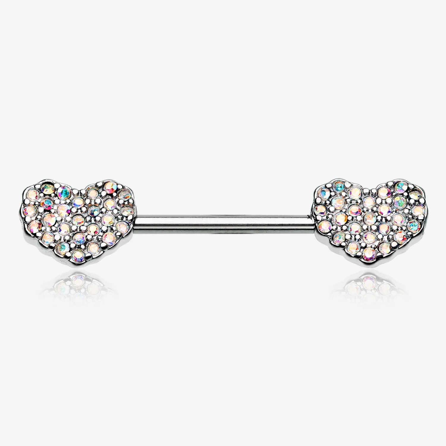 A Pair of Sparkle Multi-Gem Heart Nipple Barbell Ring