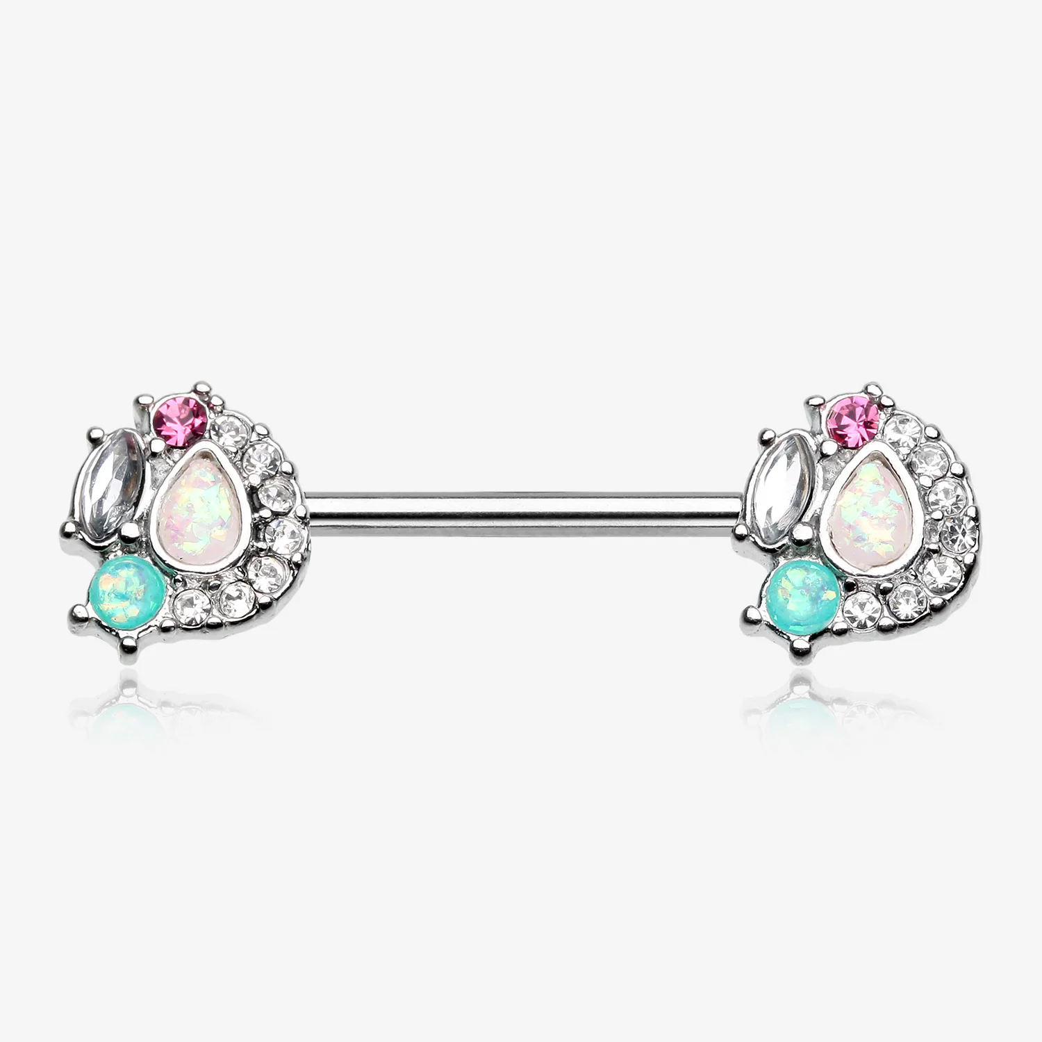 A Pair of Sparkle Opal Medley Nipple Barbell Ring