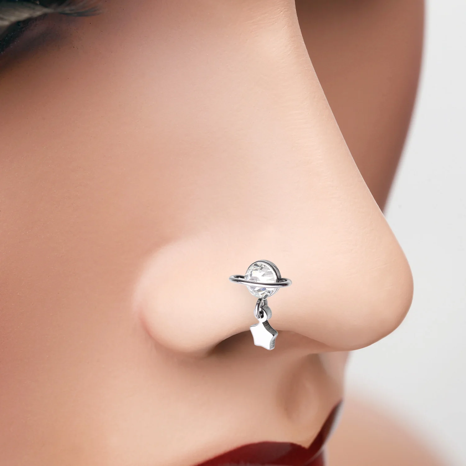 Sparkle Planet Star Dangle Nose Stud Ring - Image 2
