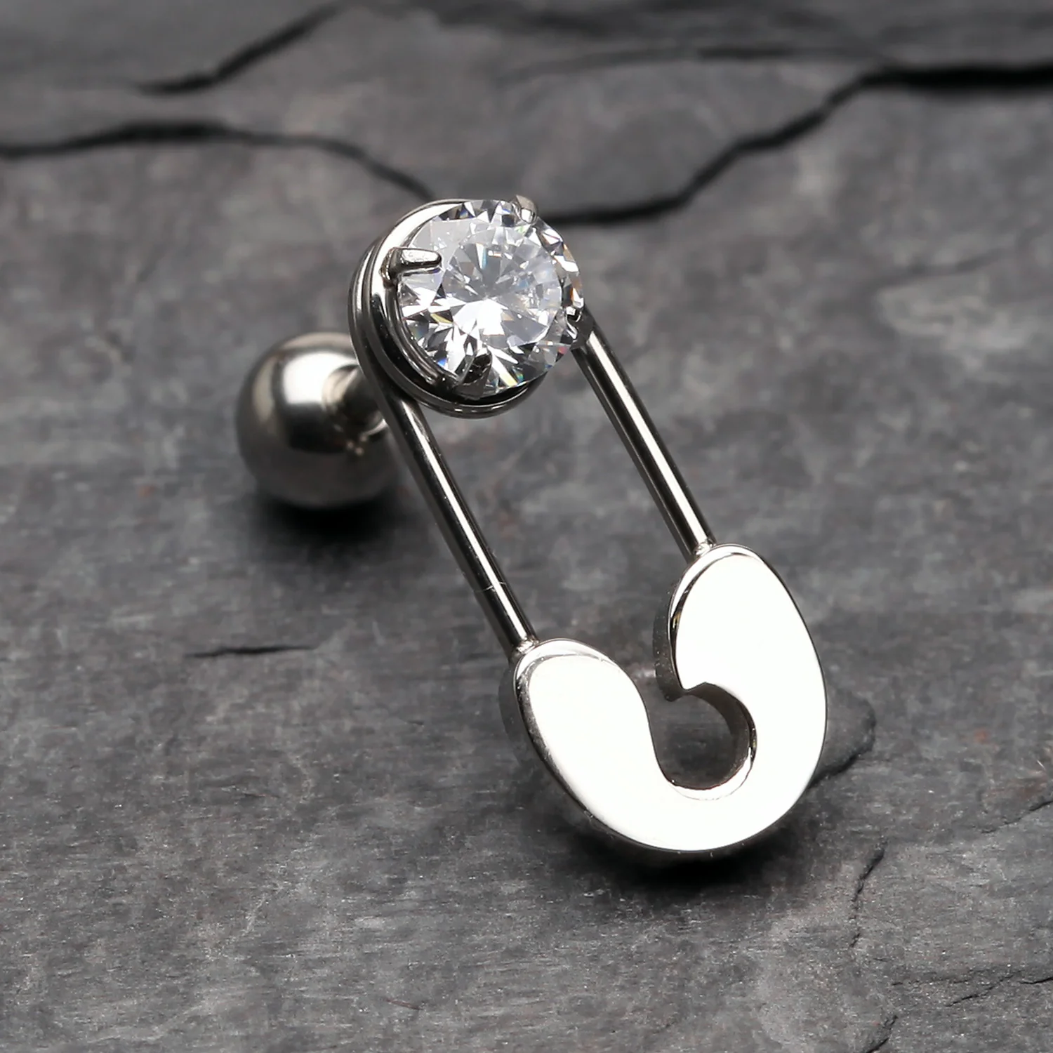 Sparkle Safety Pin Cartilage Tragus Barbell - Image 2