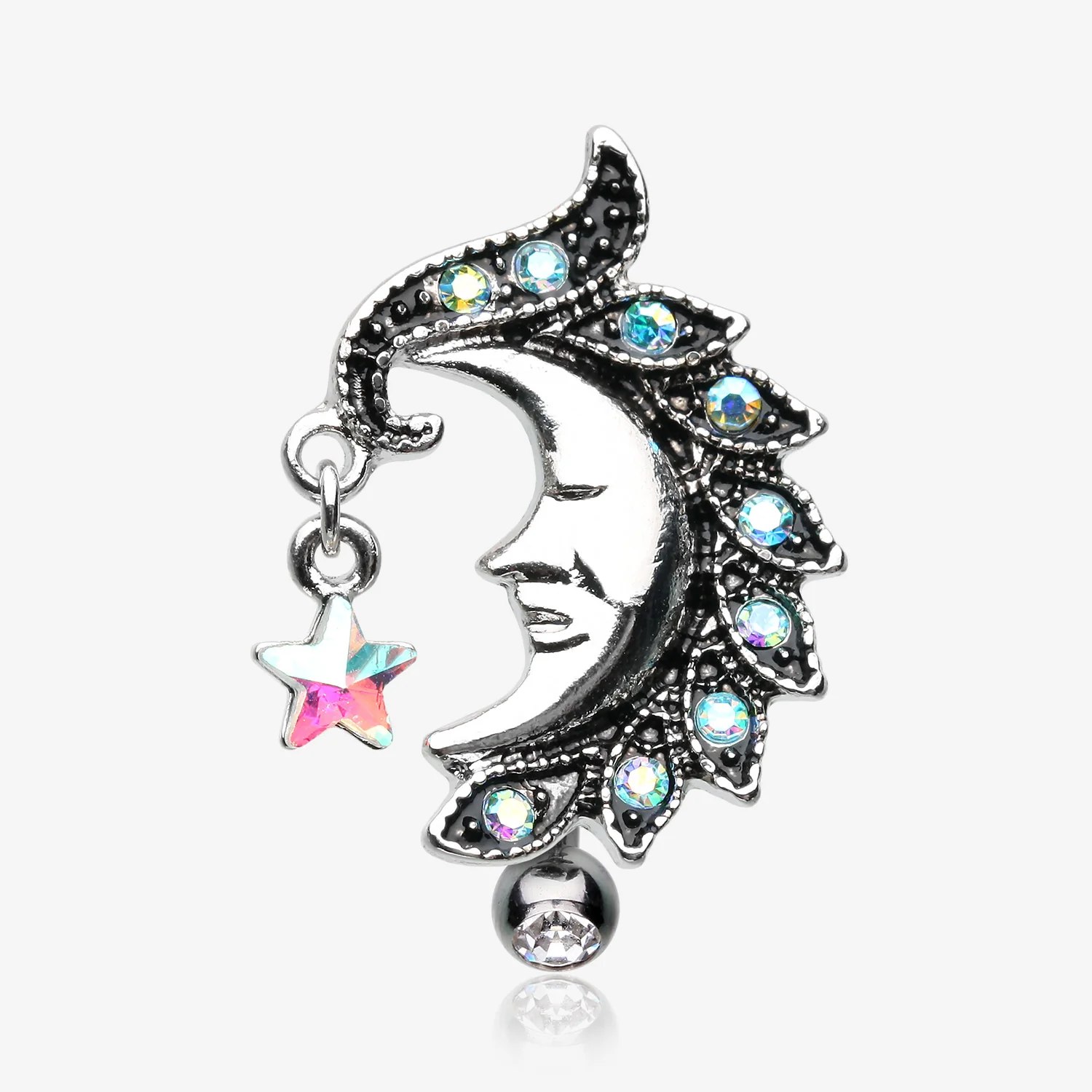 Sparkle Star Crescent Moon Reverse Belly Button Ring