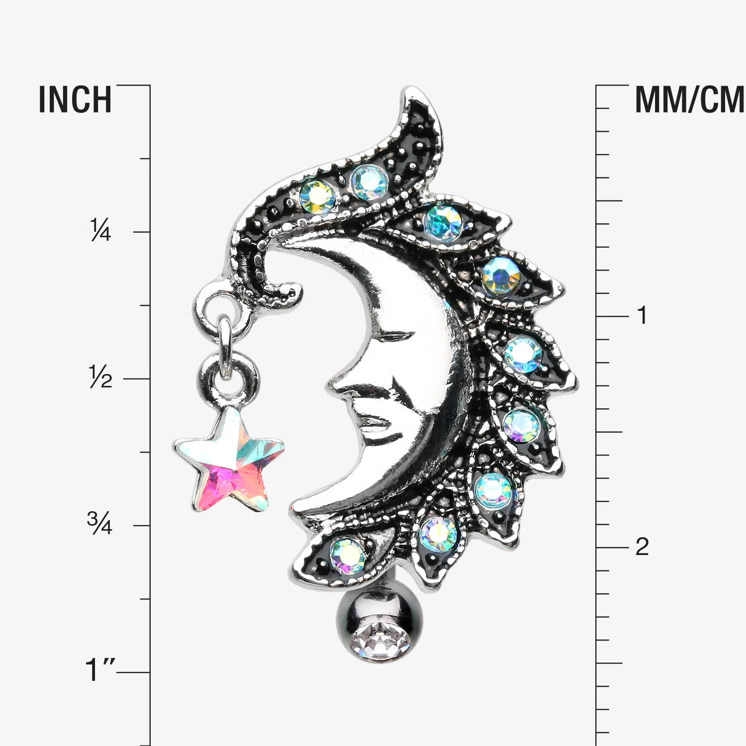 Sparkle Star Crescent Moon Reverse Belly Button Ring - Image 2
