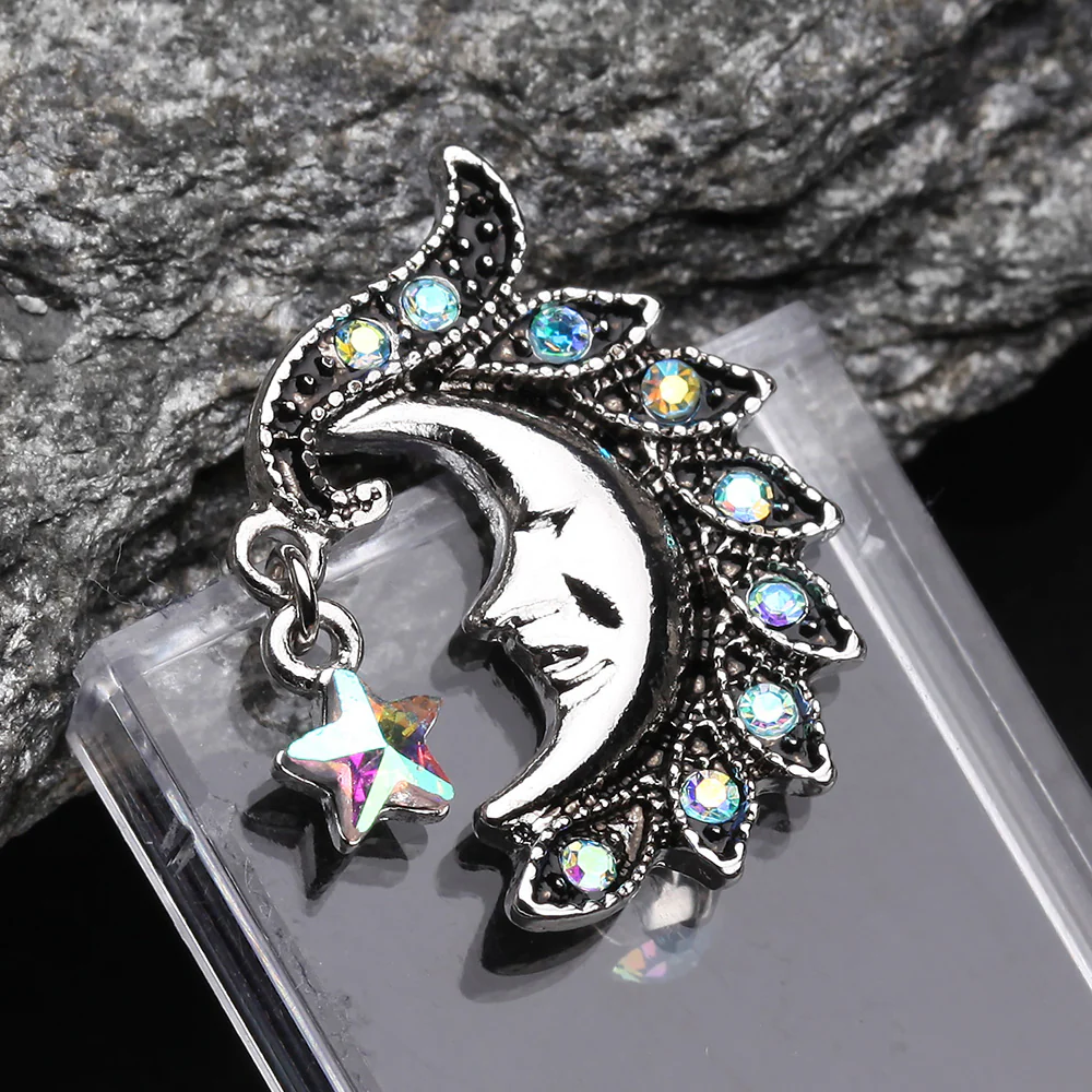 Sparkle Star Crescent Moon Reverse Belly Button Ring - Image 3