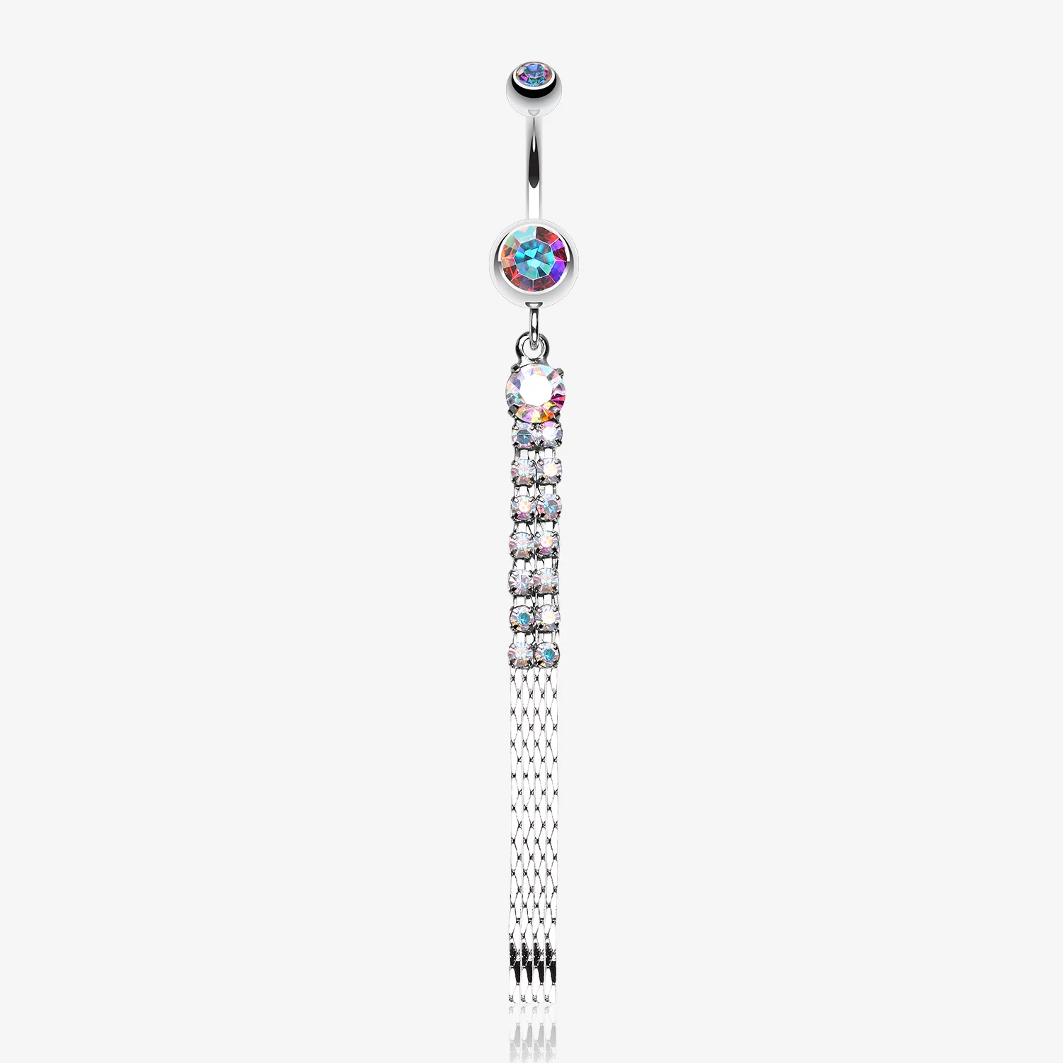 Sparkling Gem Chain Tassel Belly Ring