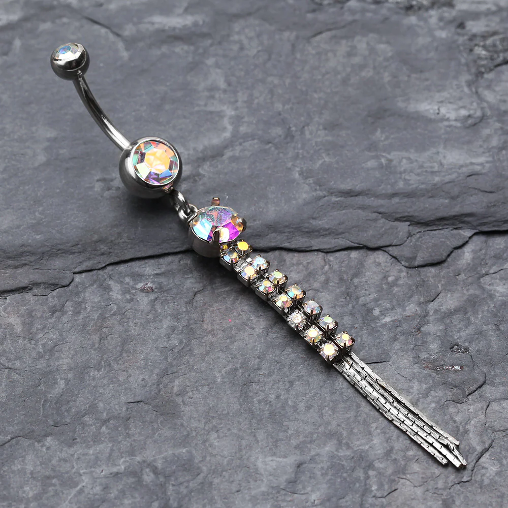 Sparkling Gem Chain Tassel Belly Ring - Image 3