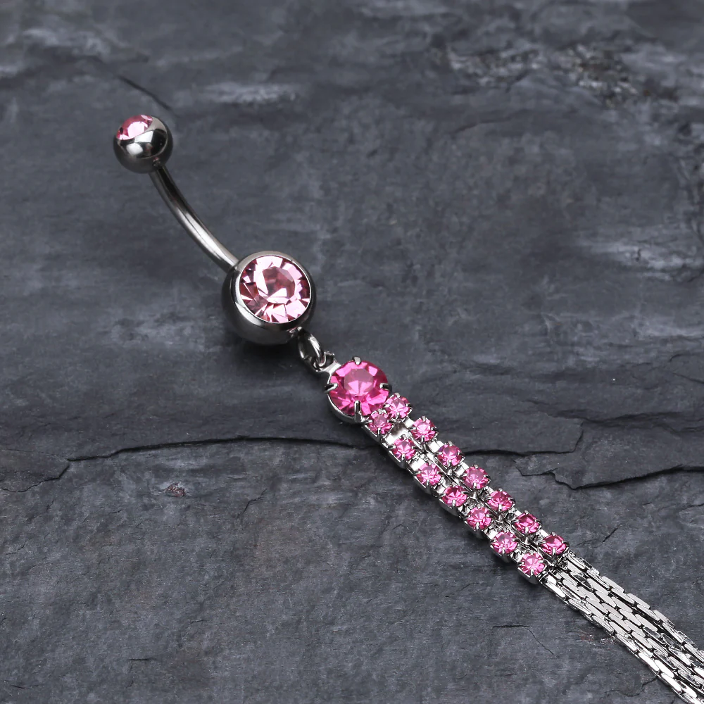 Sparkling Gem Chain Tassel Belly Ring - Image 3