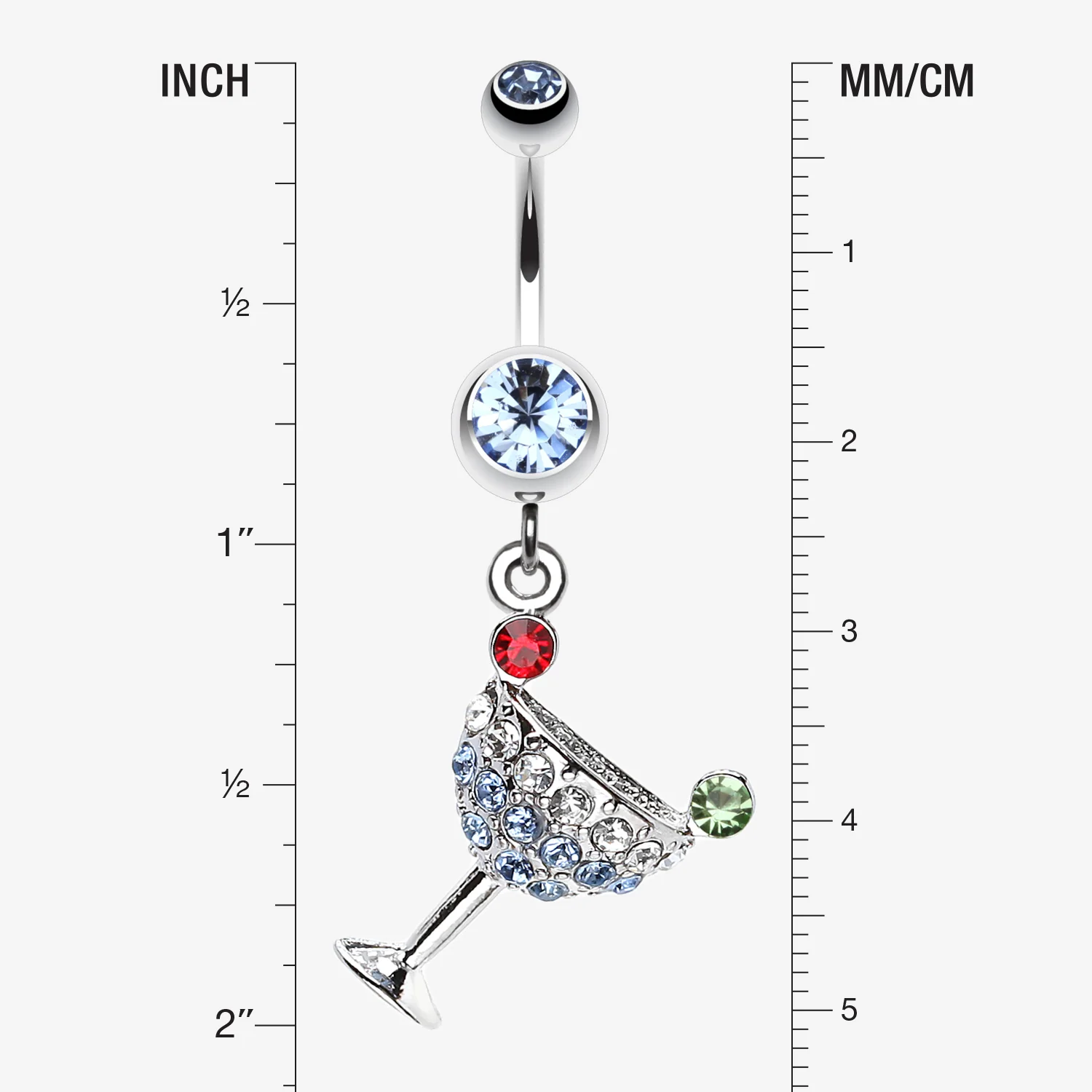 Sparkling Martini Glass Charm Dangle Belly Ring - Image 2