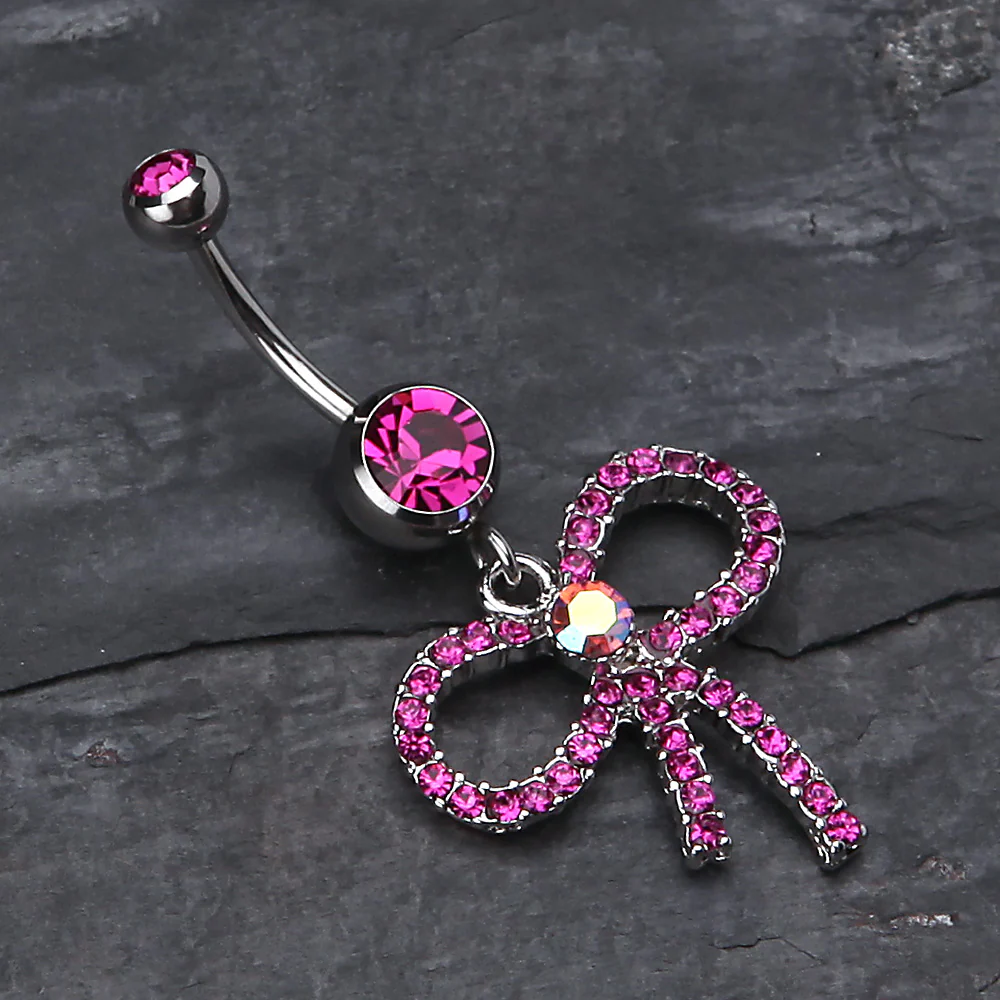 Sparkling Ribbon Dangle Belly Ring - Image 3