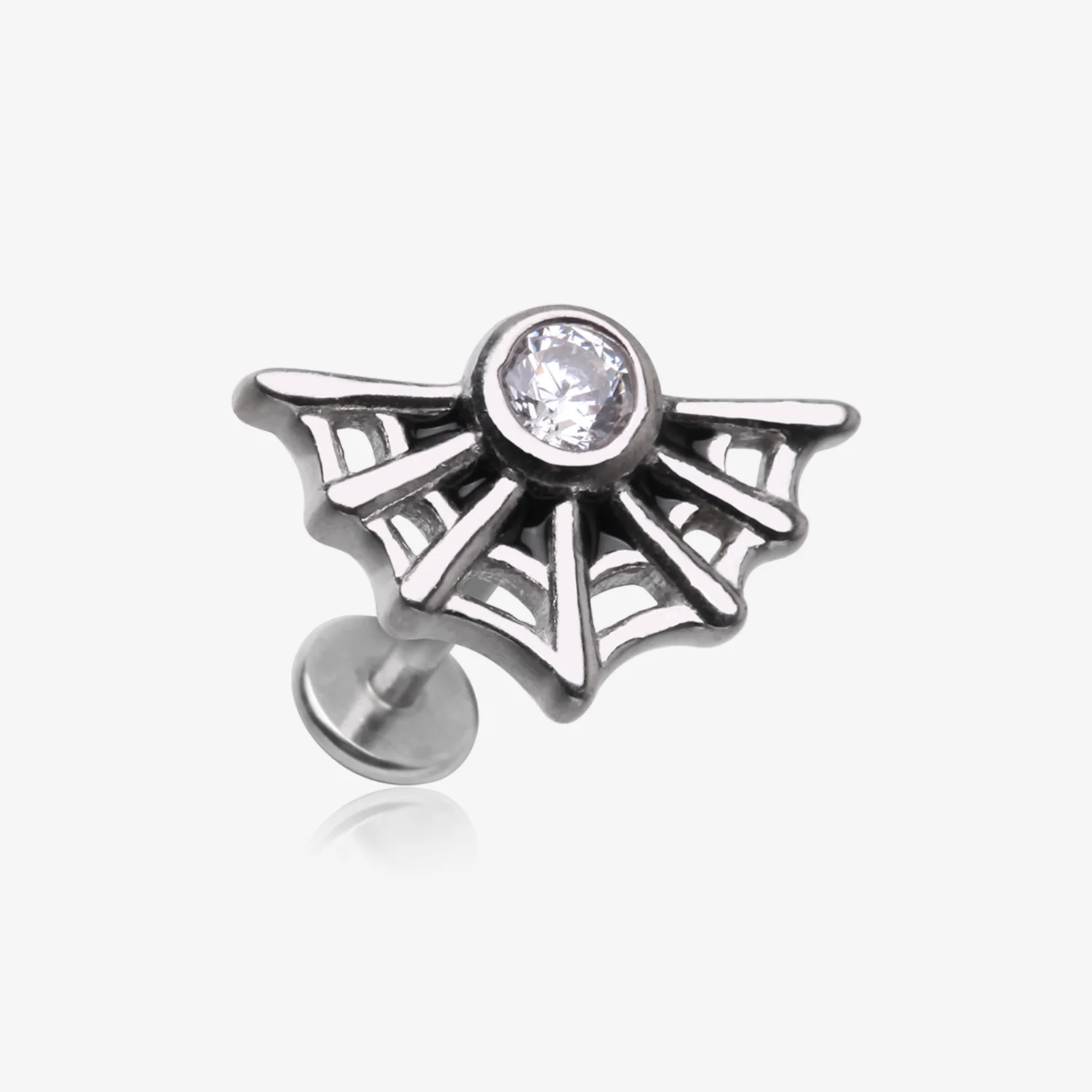 Spider Web Sparkle Internally Threaded Steel Flat Back Stud Labret