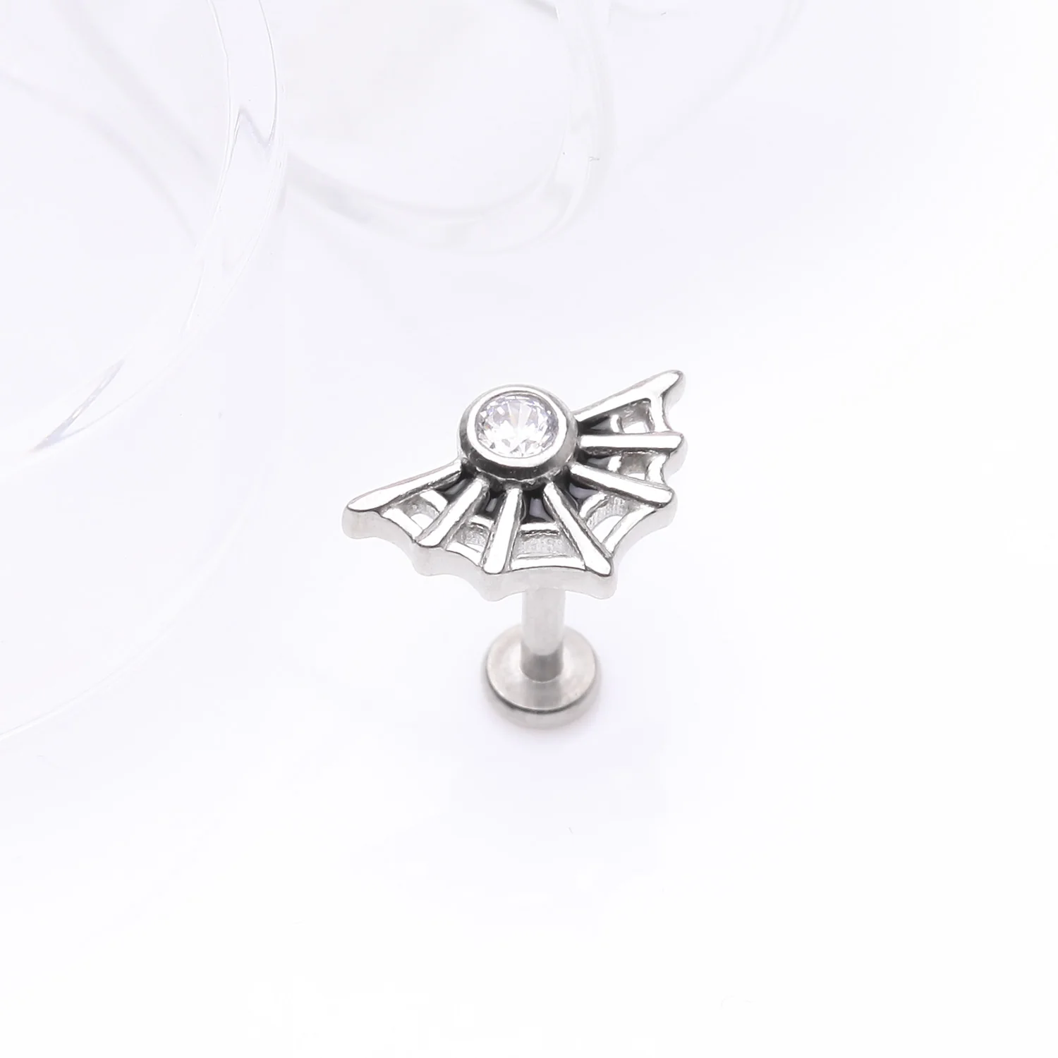 Spider Web Sparkle Internally Threaded Steel Flat Back Stud Labret - Image 2