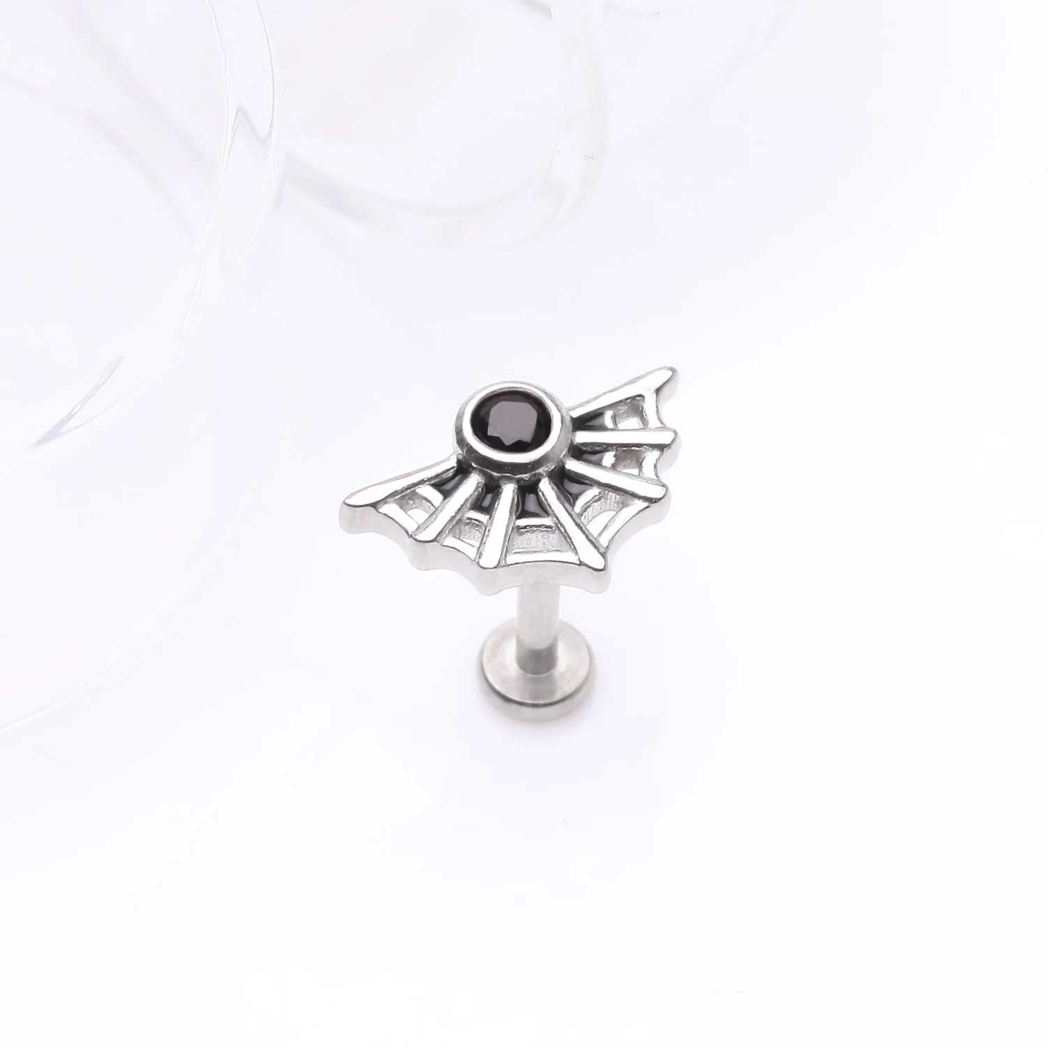 Spider Web Sparkle Internally Threaded Steel Flat Back Stud Labret - Image 2