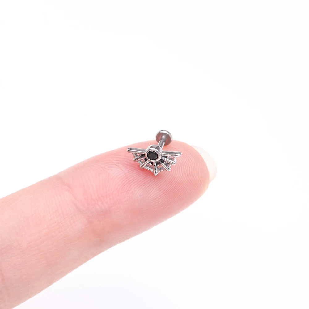 Spider Web Sparkle Internally Threaded Steel Flat Back Stud Labret - Image 3