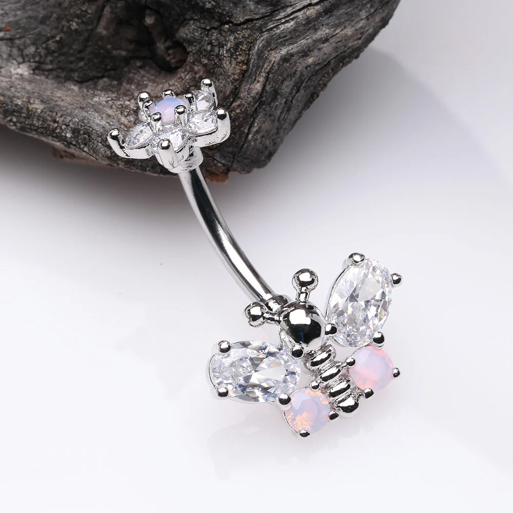 Spring Essence Butterfly Flower Sparkle Belly Button Ring - Image 3