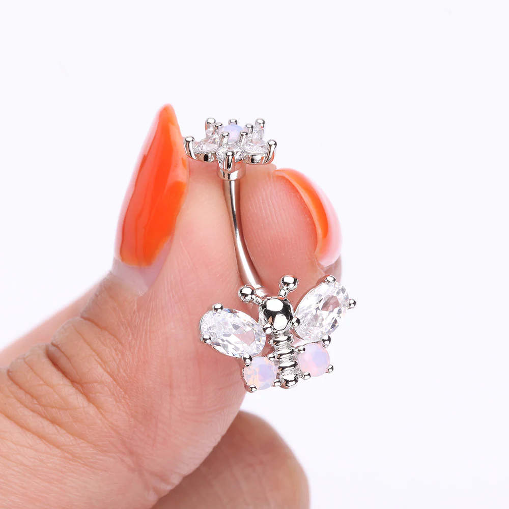 Spring Essence Butterfly Flower Sparkle Belly Button Ring - Image 4