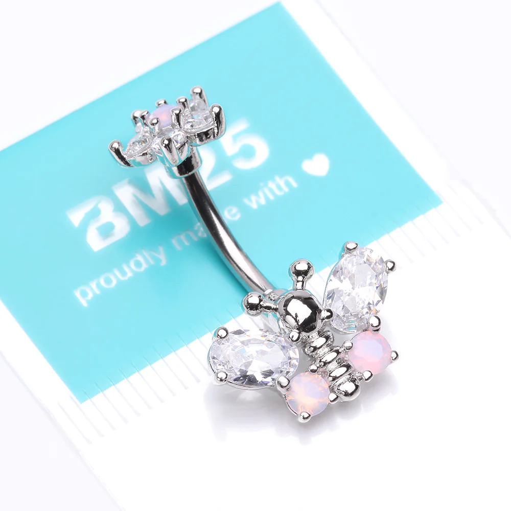 Spring Essence Butterfly Flower Sparkle Belly Button Ring - Image 5