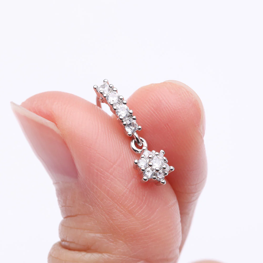 Spring Flower Sparkle Dangle Multi-Gem Lined Bendable Hoop Ring - Image 3