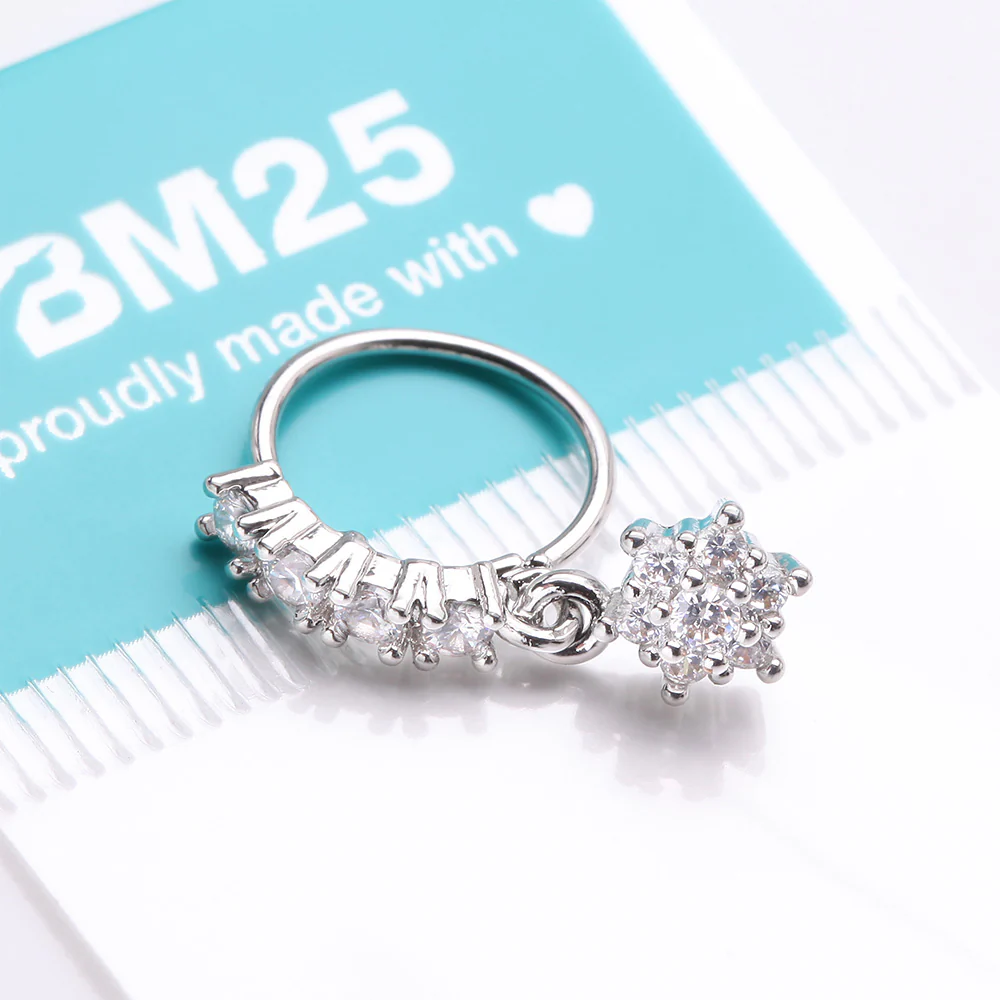 Spring Flower Sparkle Dangle Multi-Gem Lined Bendable Hoop Ring - Image 4