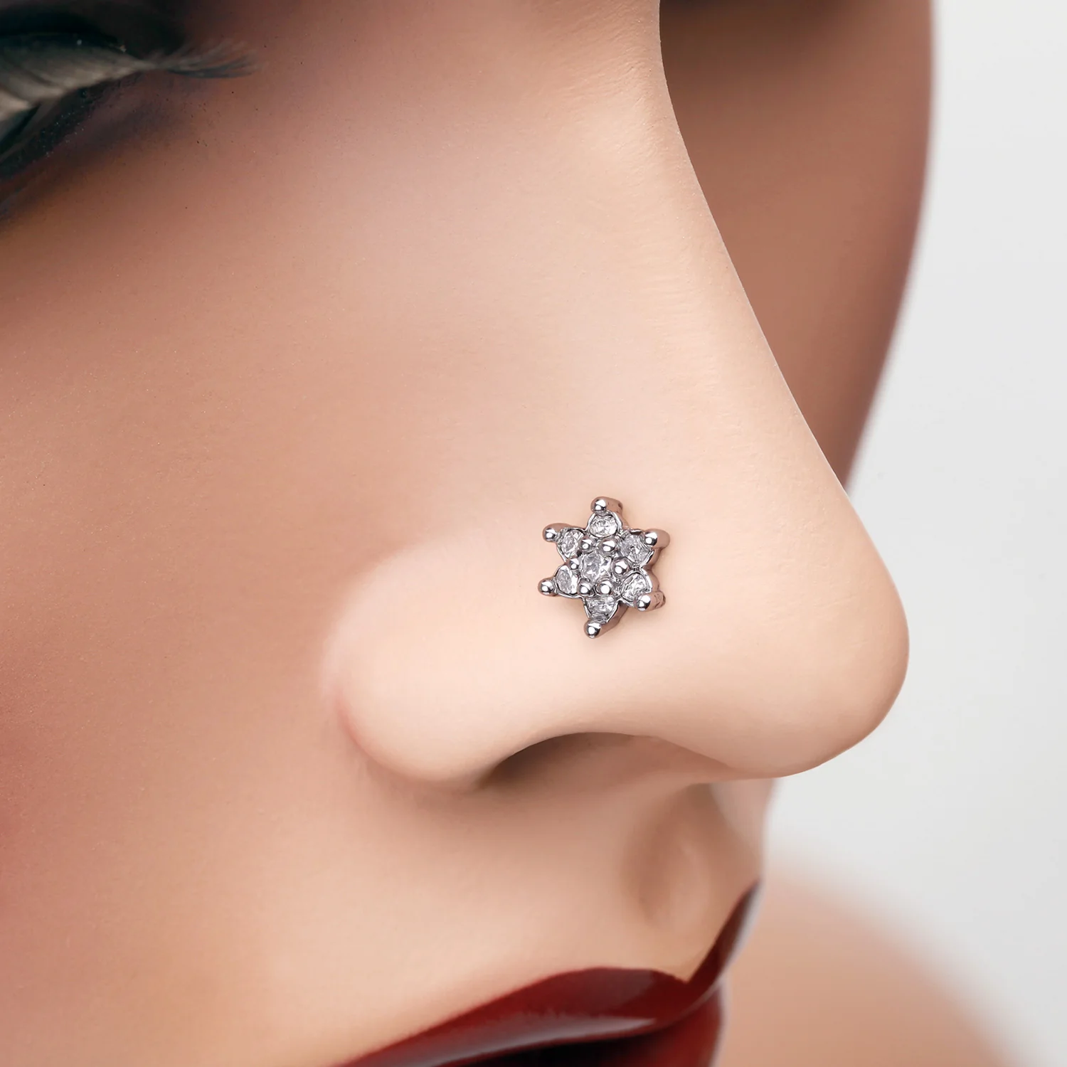 Spring Flower Sparkle Prong Set Nose Stud Ring - Image 2