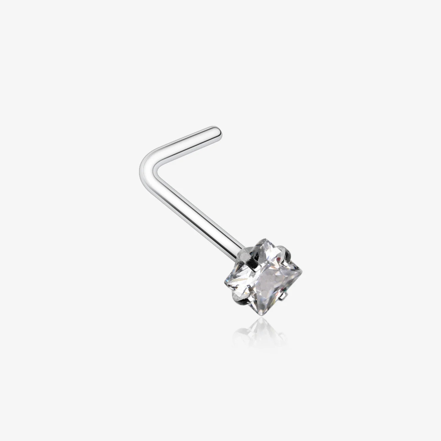 Square Prong Set Gem Top L-Shaped Nose Ring