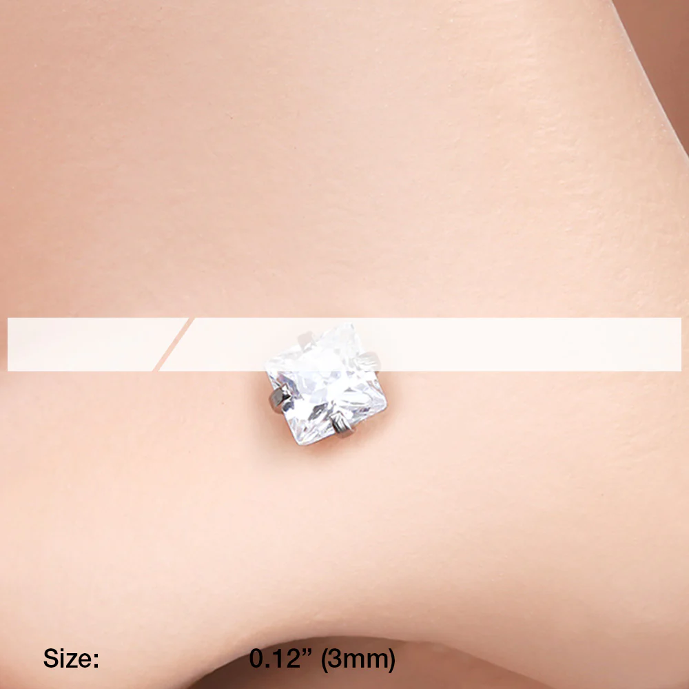 Square Prong Set Gem Top L-Shaped Nose Ring - Image 3