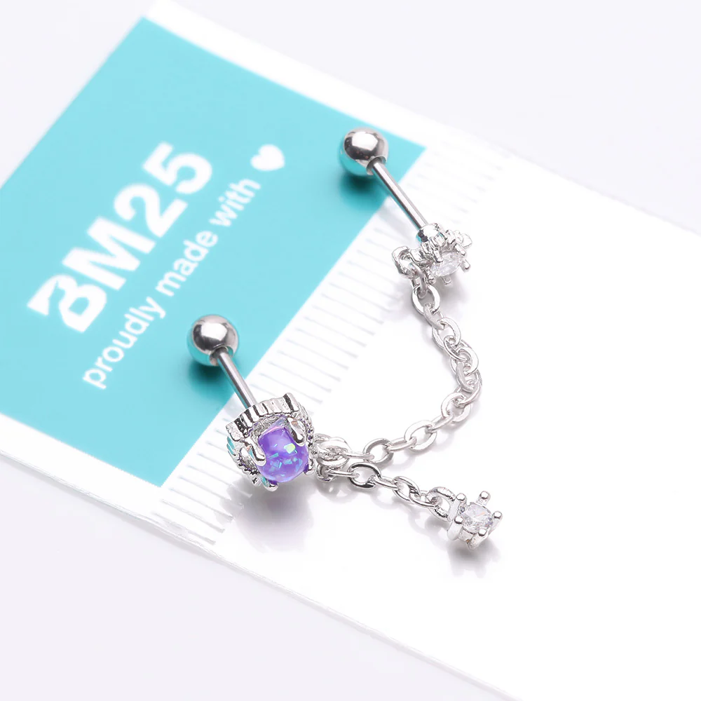 Starburst Sparkle Opalescent Orbit Chained Cartilage Barbell Earring - Image 4