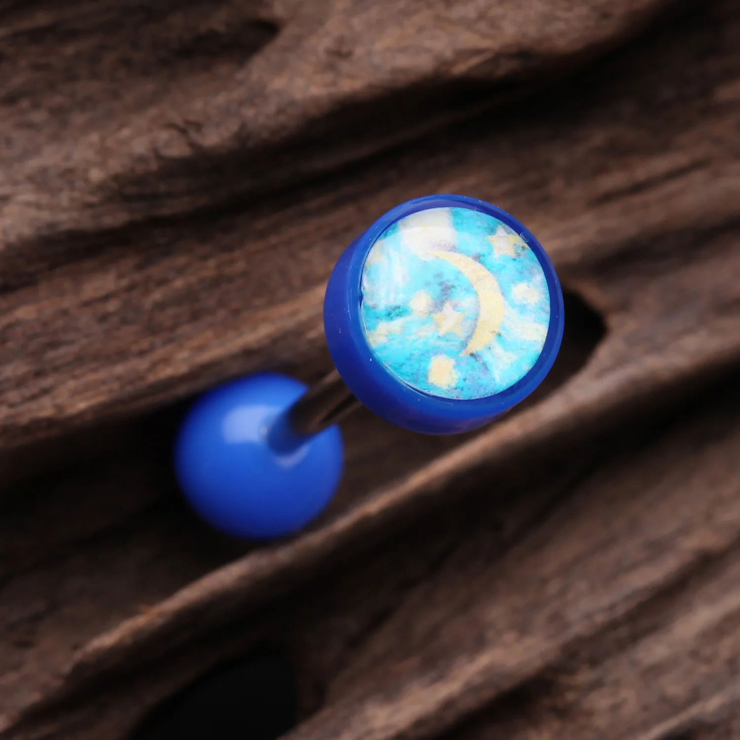 Starry Night Icon Top Acrylic Barbell Tongue Ring - Image 2